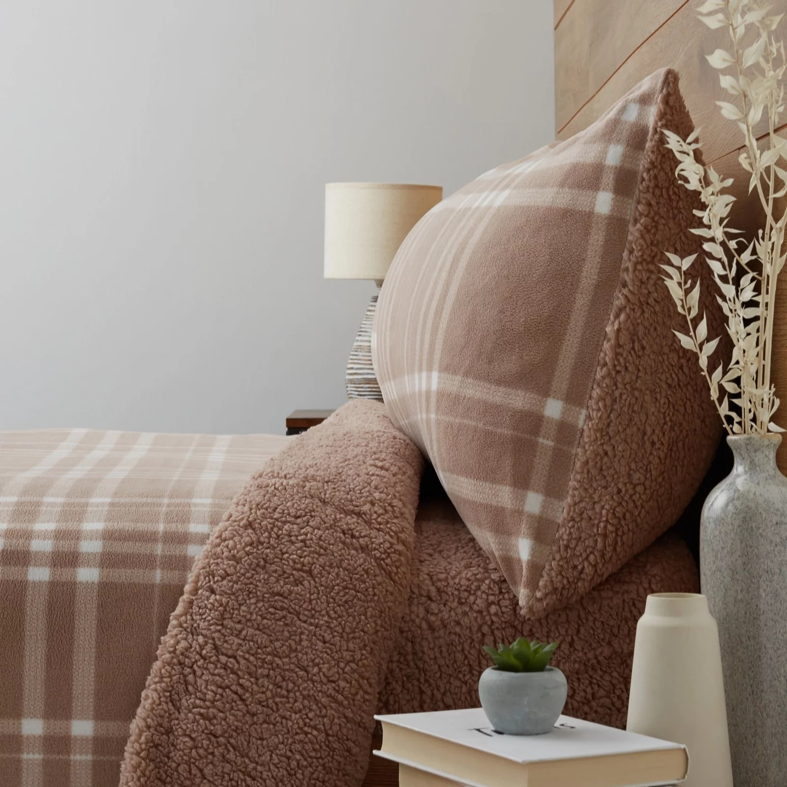 Cozee Home Check Printed Fleece & Sherpa 4 Piece Duvet Set QVC UK