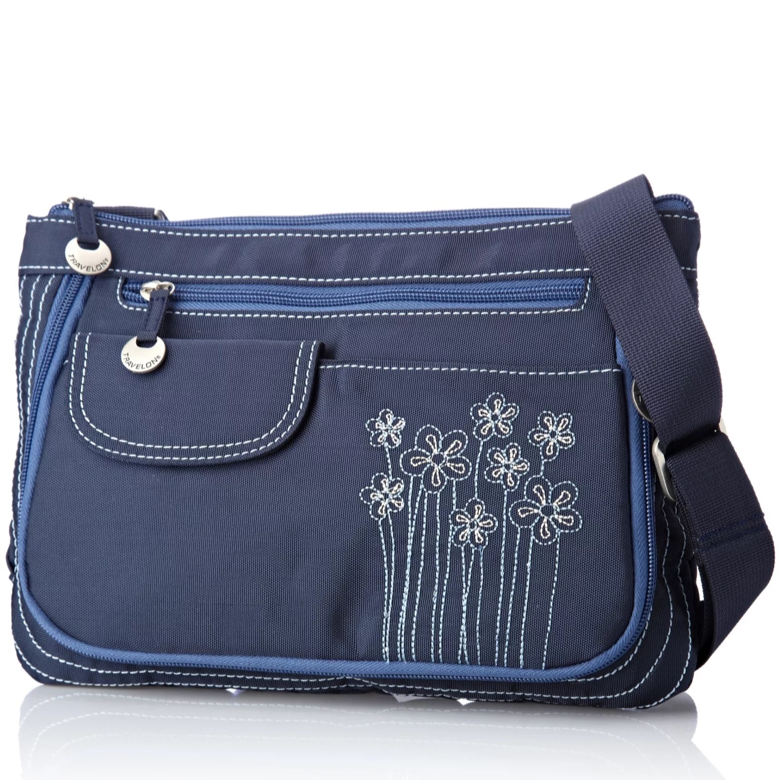 Travelon Cross Body Shoulder Bag with Floral Embroidery QVC UK