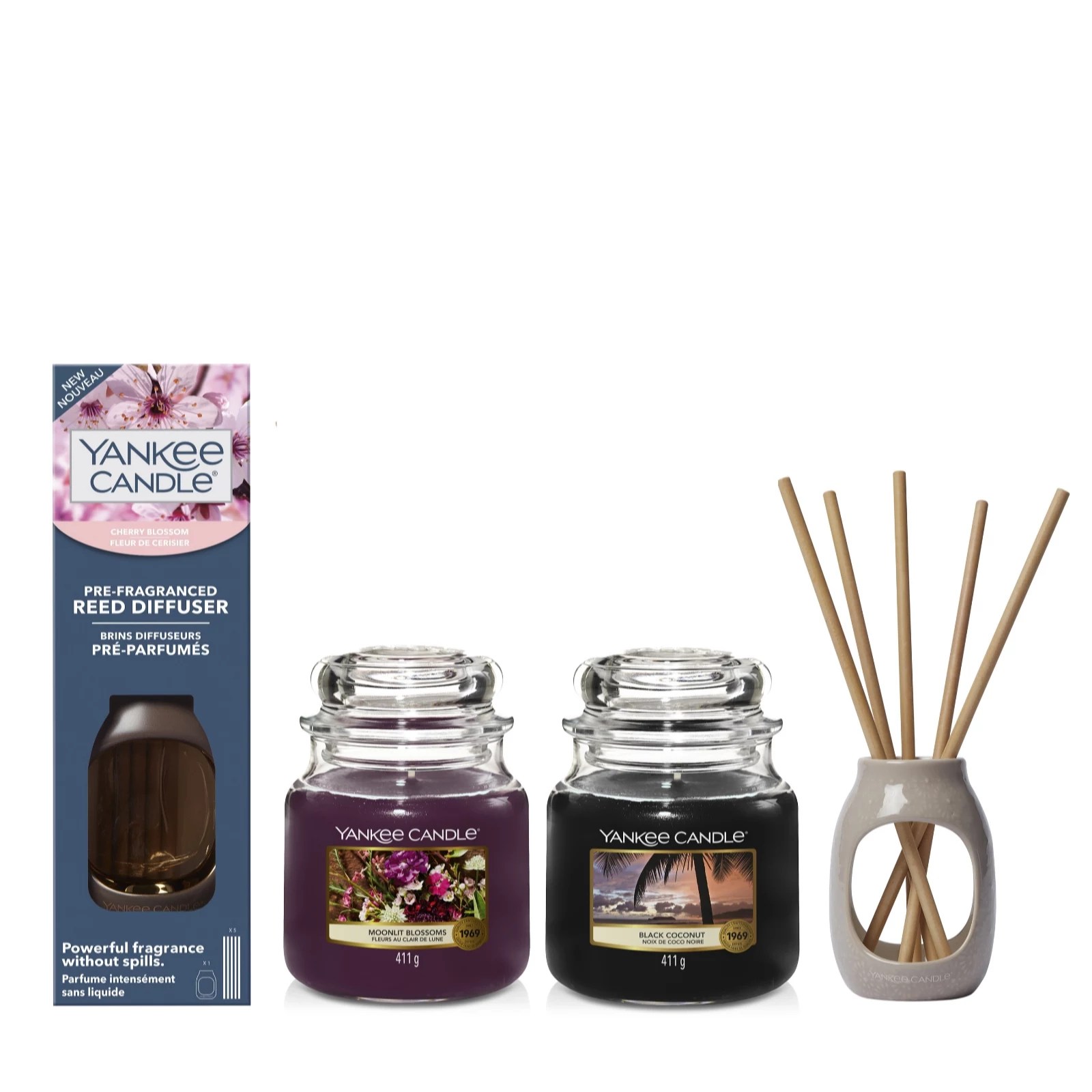 Yankee Candle 4 Piece Medium Jar & Pre Fragranced Reed Collection QVC UK