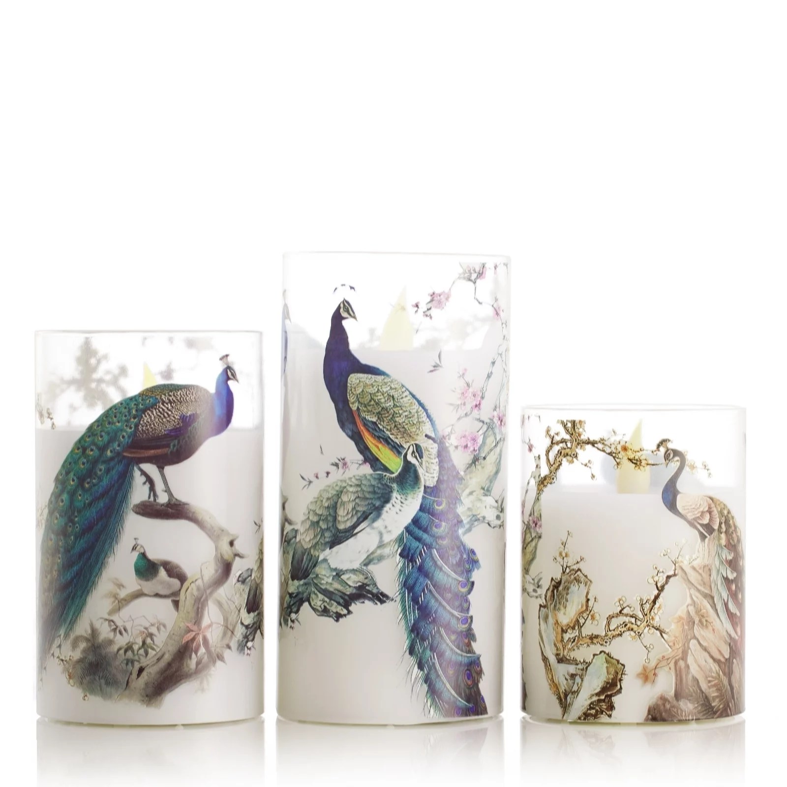 Outlet Alison Cork Set of 3 Glass Printed LED Candles QVC UK