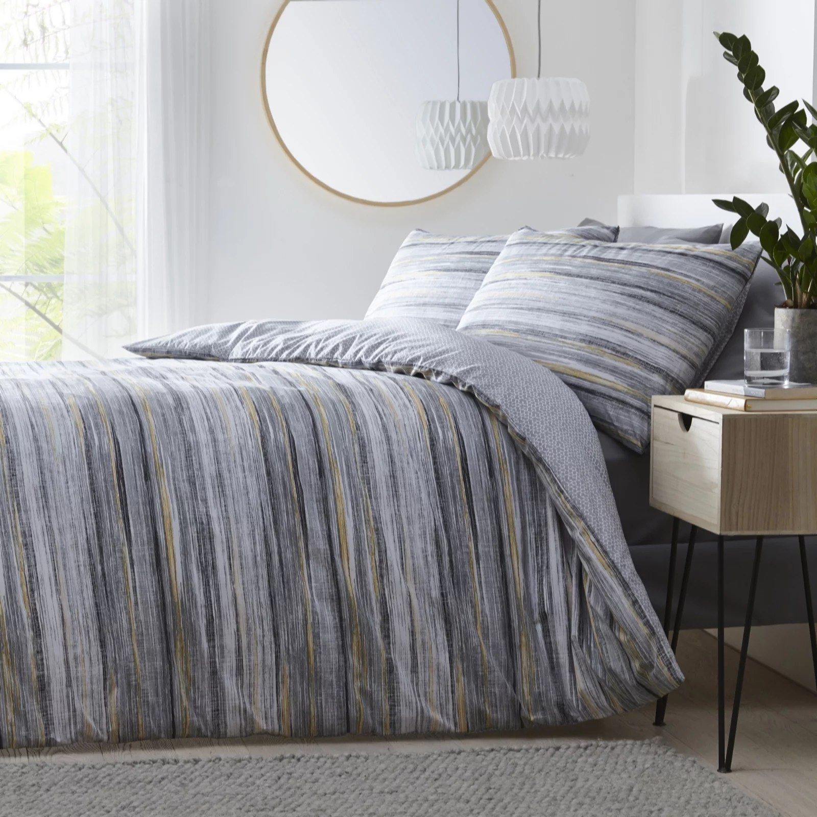 Silentnight Reversible Washed Stripe & Ditsy Geo Duvet Set QVC UK