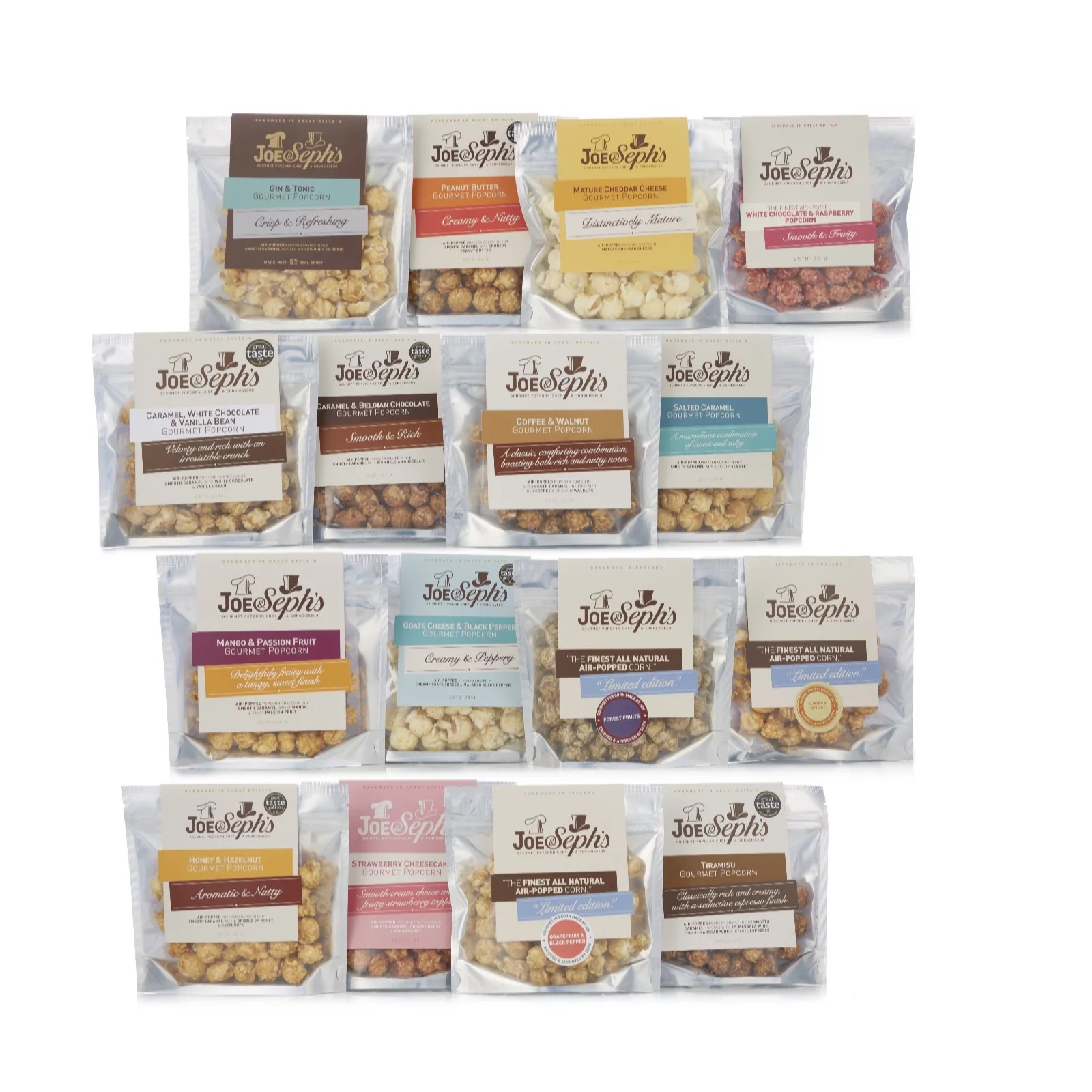 Joe & Seph's Set of 16 Favourite Gourmet Popcorn Snack Bags QVC UK