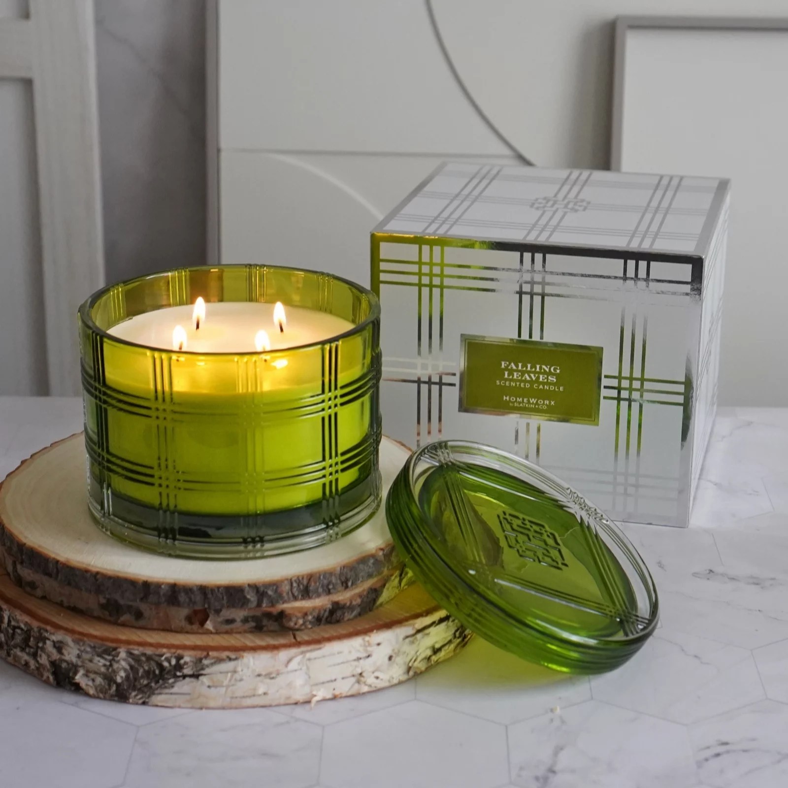Outlet HomeWorx 18oz Plaid Candle GiftBox QVC UK