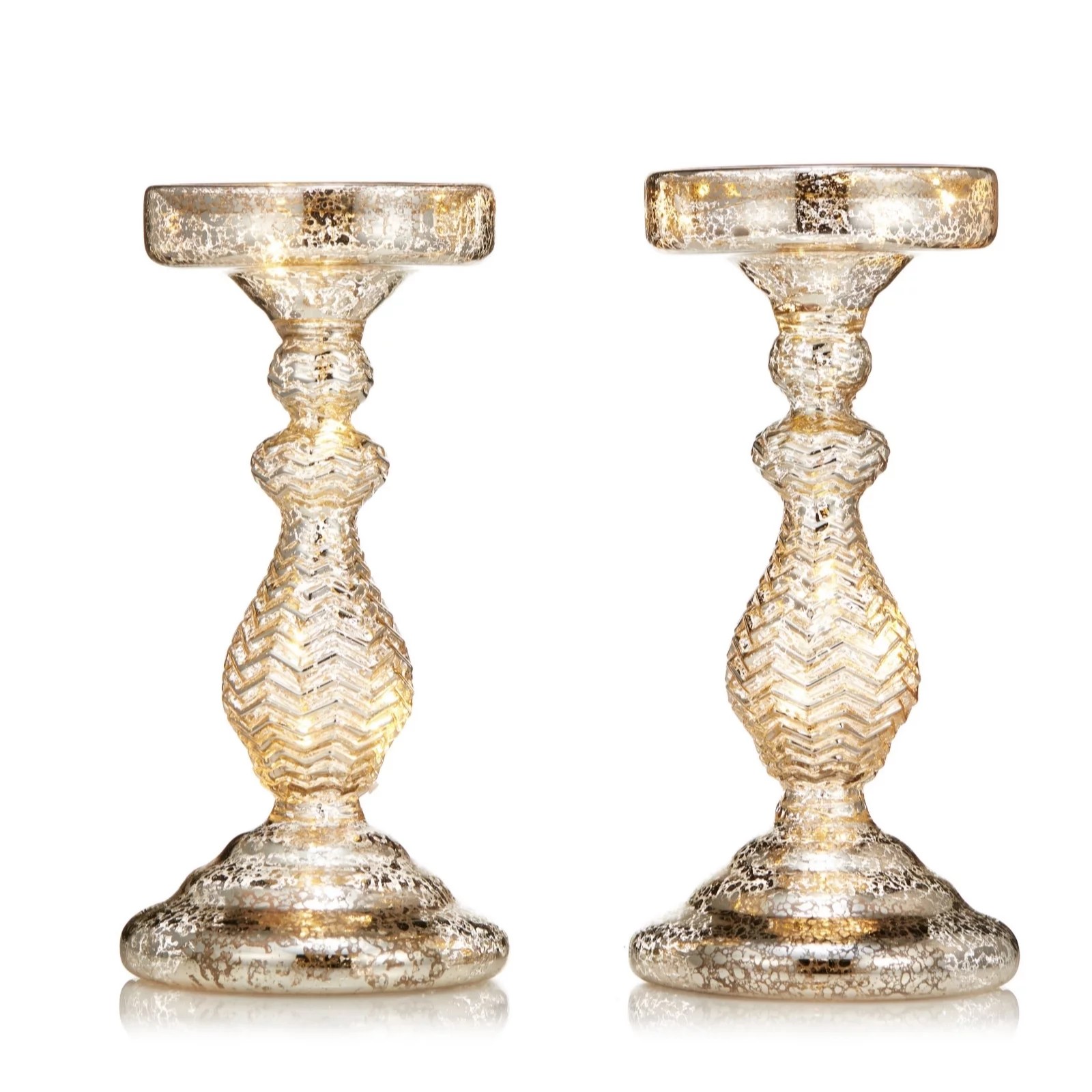 Outlet Alison Cork PreLit Set of 2 Mercury Glass Candle Holders QVC UK