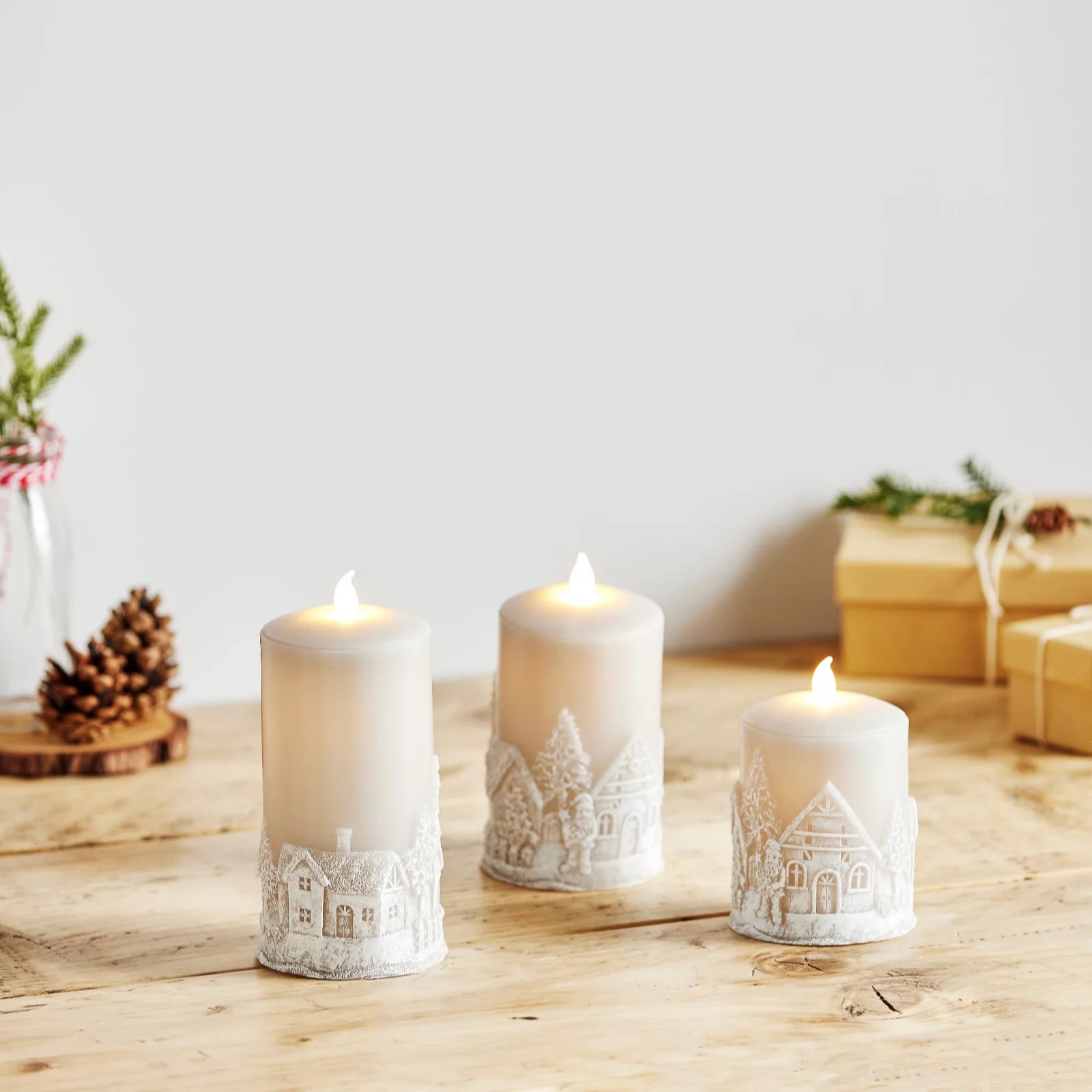 Home Reflections Set of 3 LED Wax House Scene Candles QVC UK