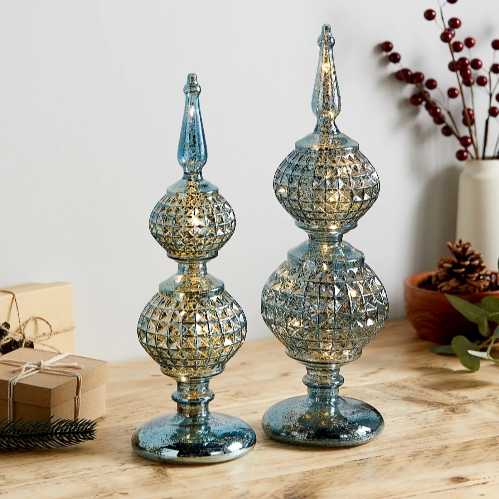 Outlet Alison Cork Set of 2 Mercury Glass Tabletop Decorations QVC UK