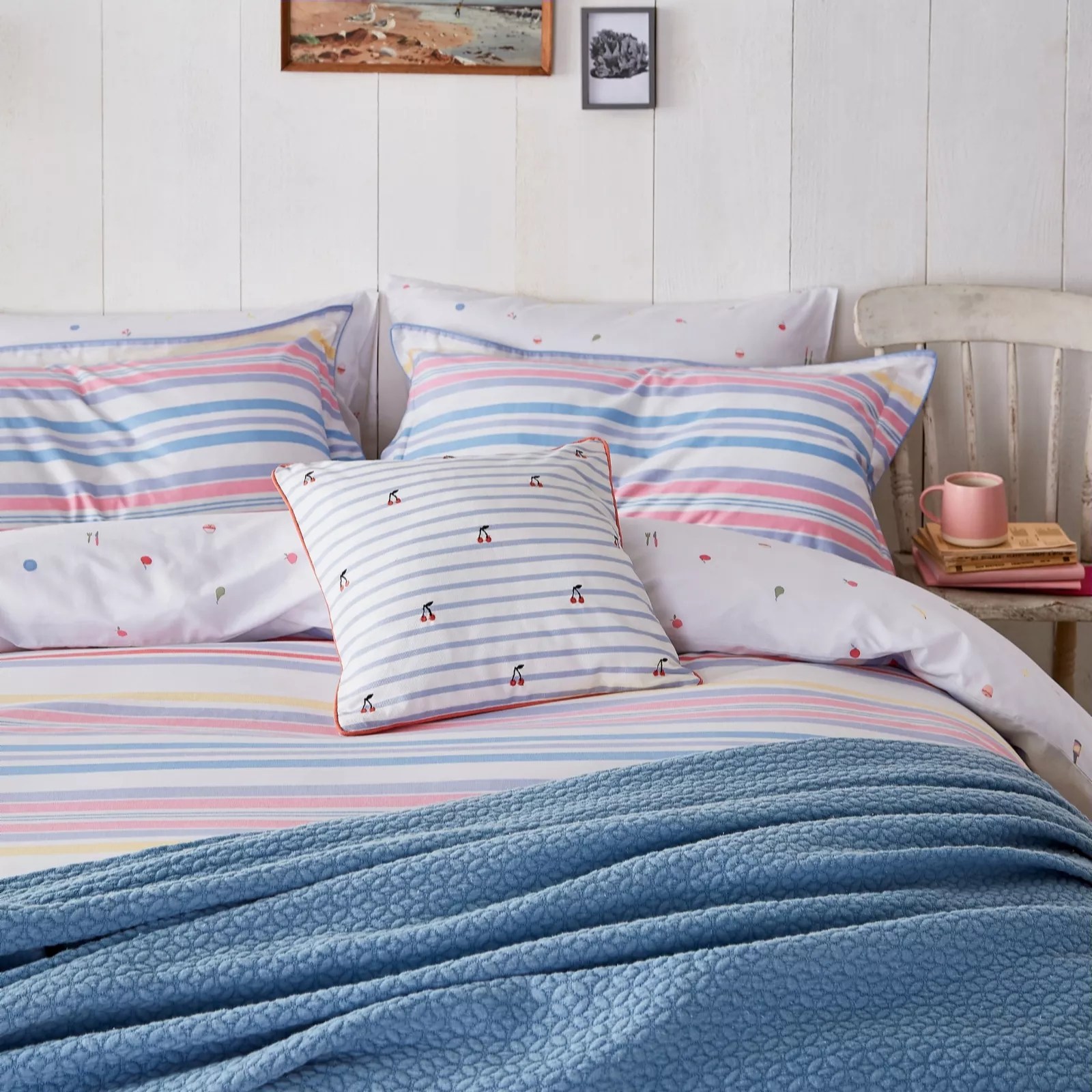 Joules Summer Fruit Stripe 3 Piece Duvet Set QVC UK