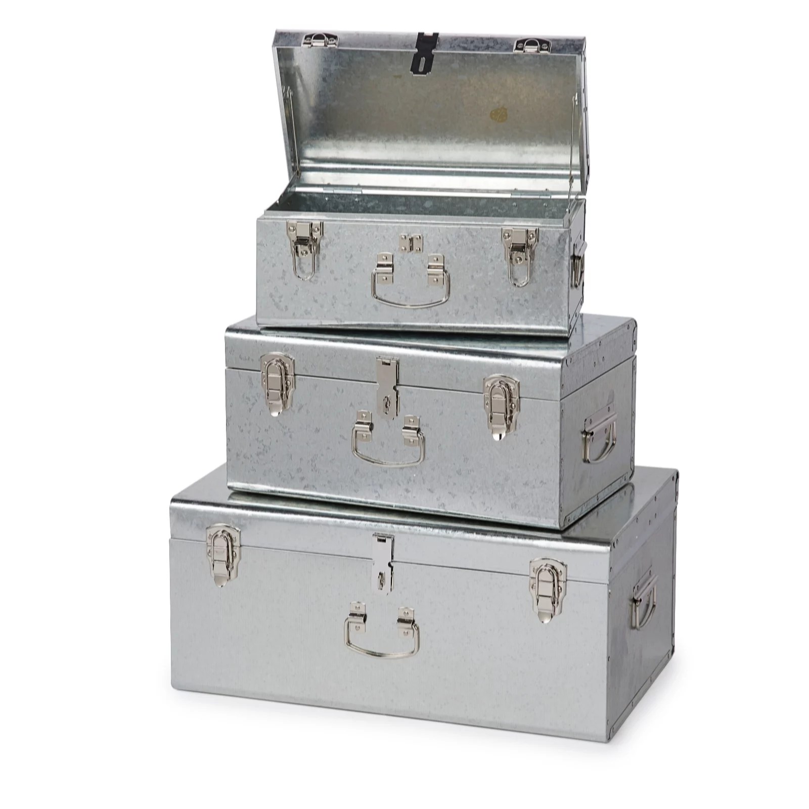 Outlet Amanda Holden Set of 3 Galvanised Outdoor Trunks QVC UK