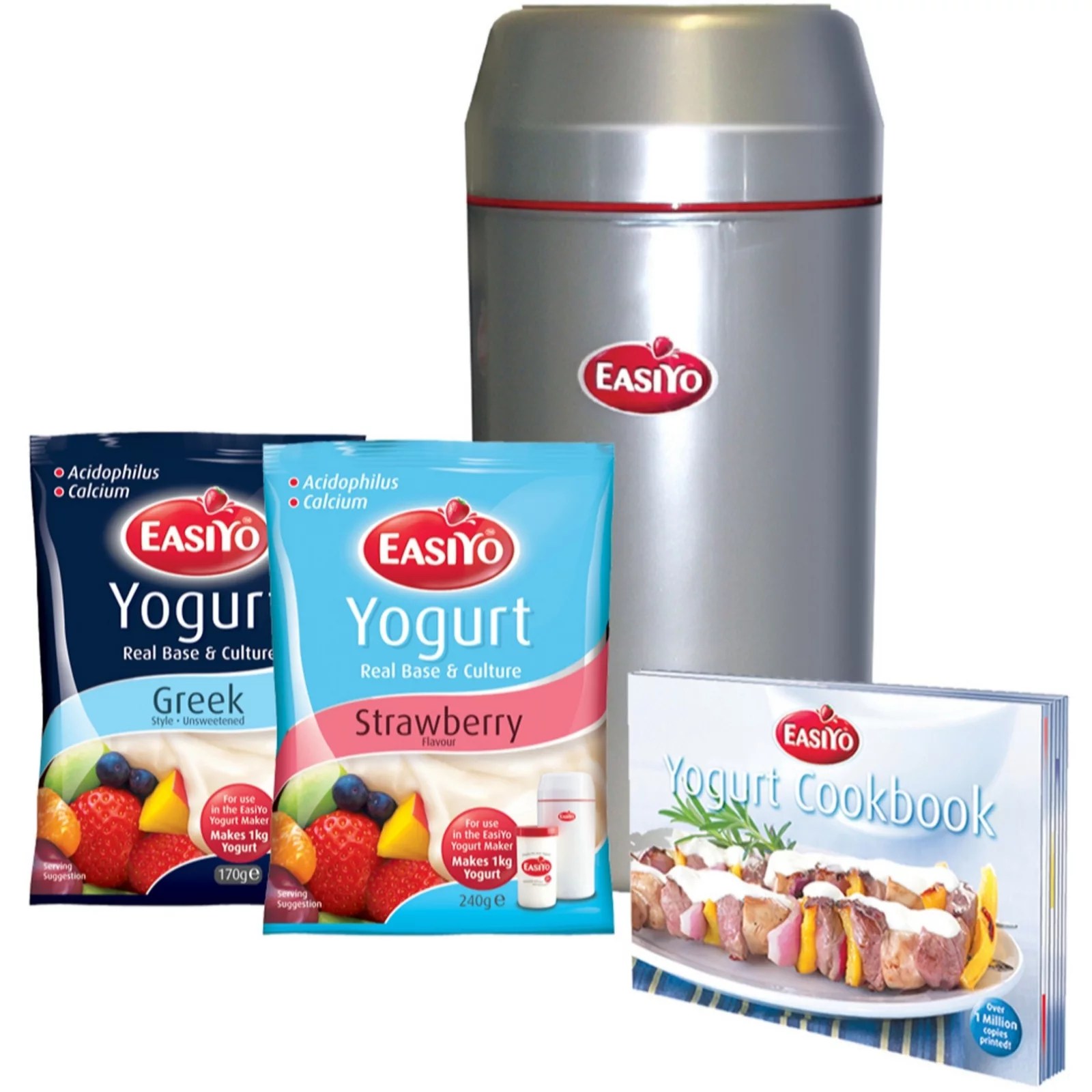 EasiYo Silver Yoghurt Maker with 2 Yoghurt Sachets & Cookbook QVC UK