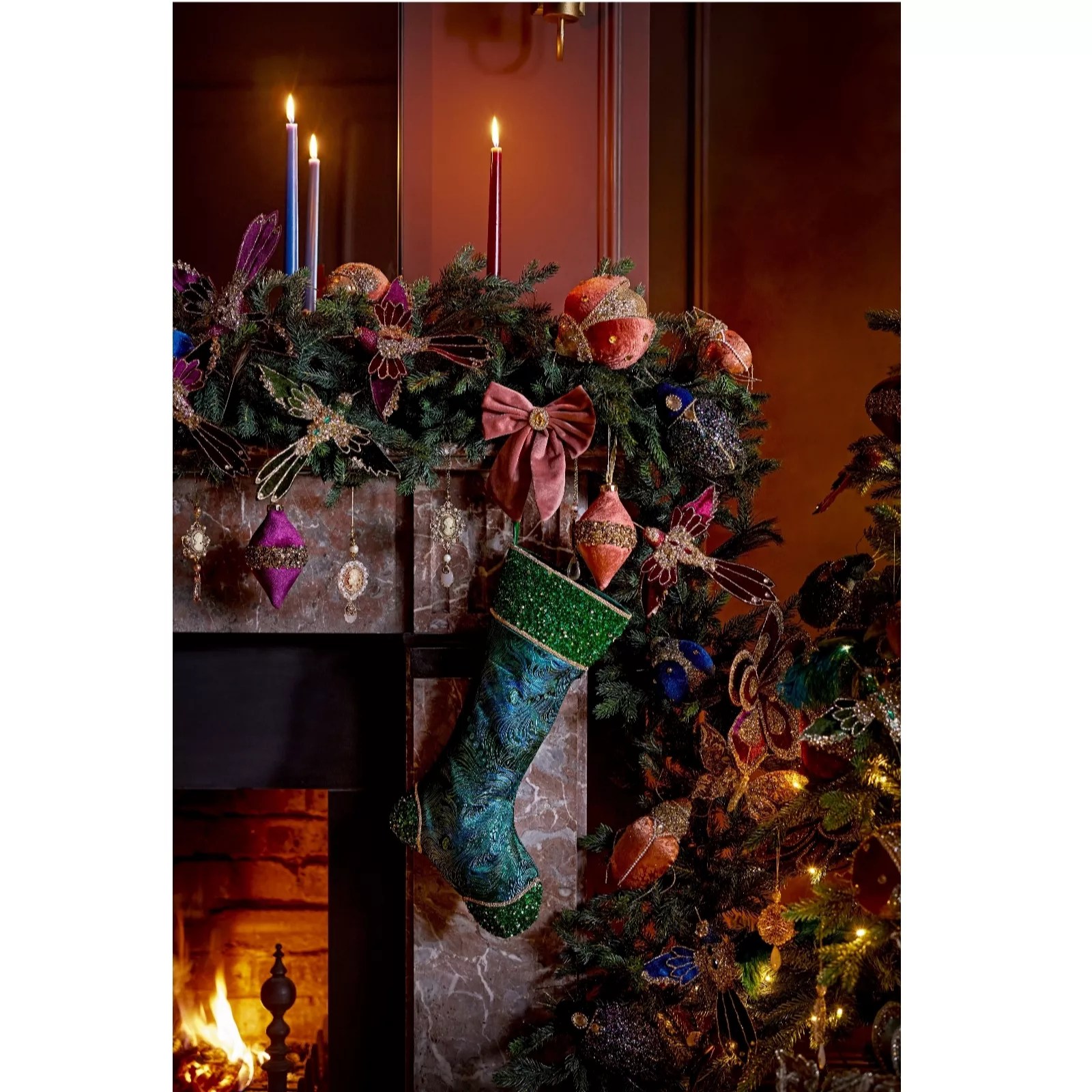 Outlet Alison Cork Set of 2 Peacock Jewelled Stockings QVC UK