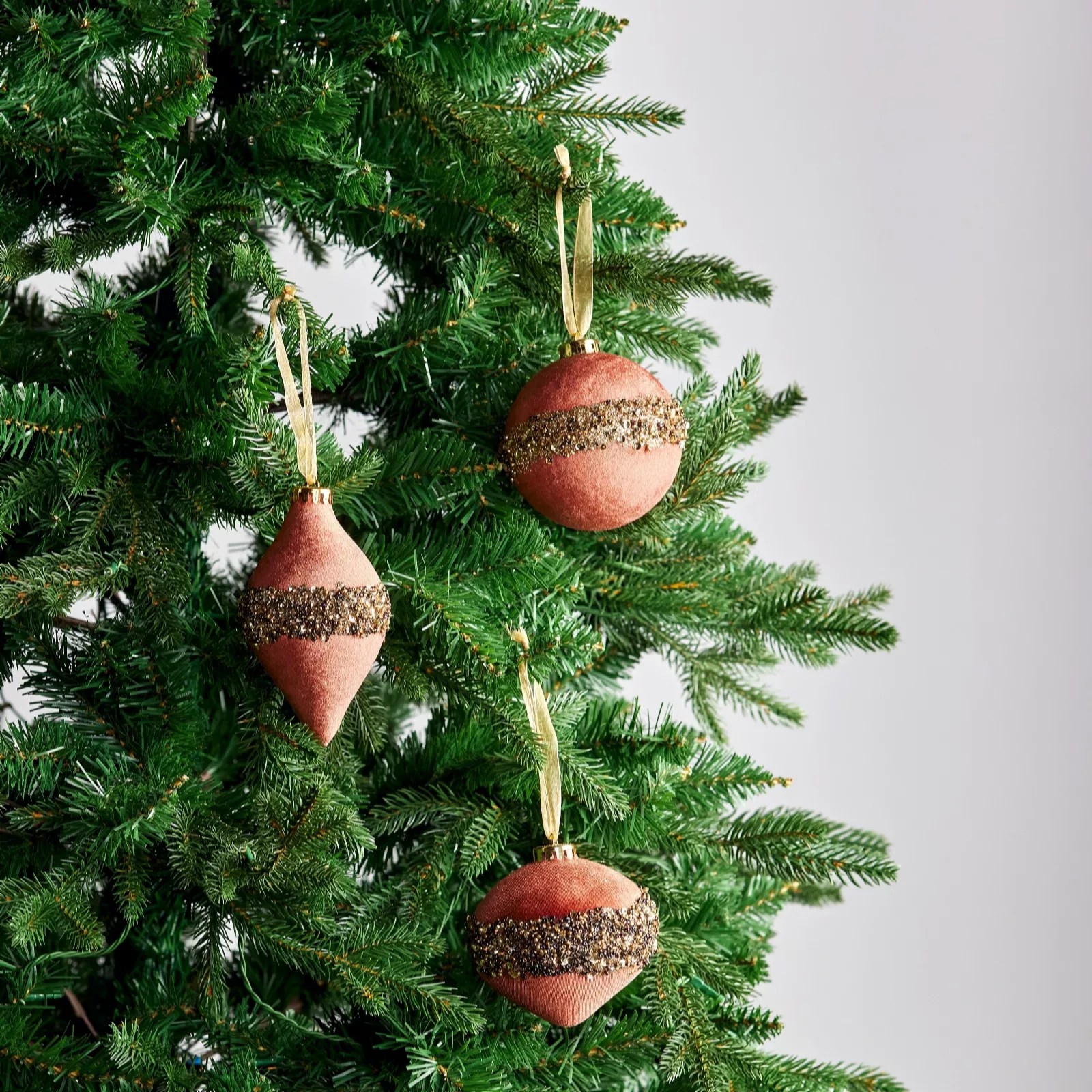 Alison Cork Set of 3 Velvet Glitter Baubles QVC UK