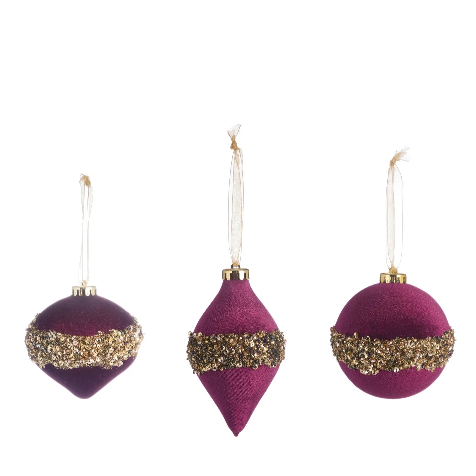 Alison Cork Set of 3 Velvet Glitter Baubles QVC UK