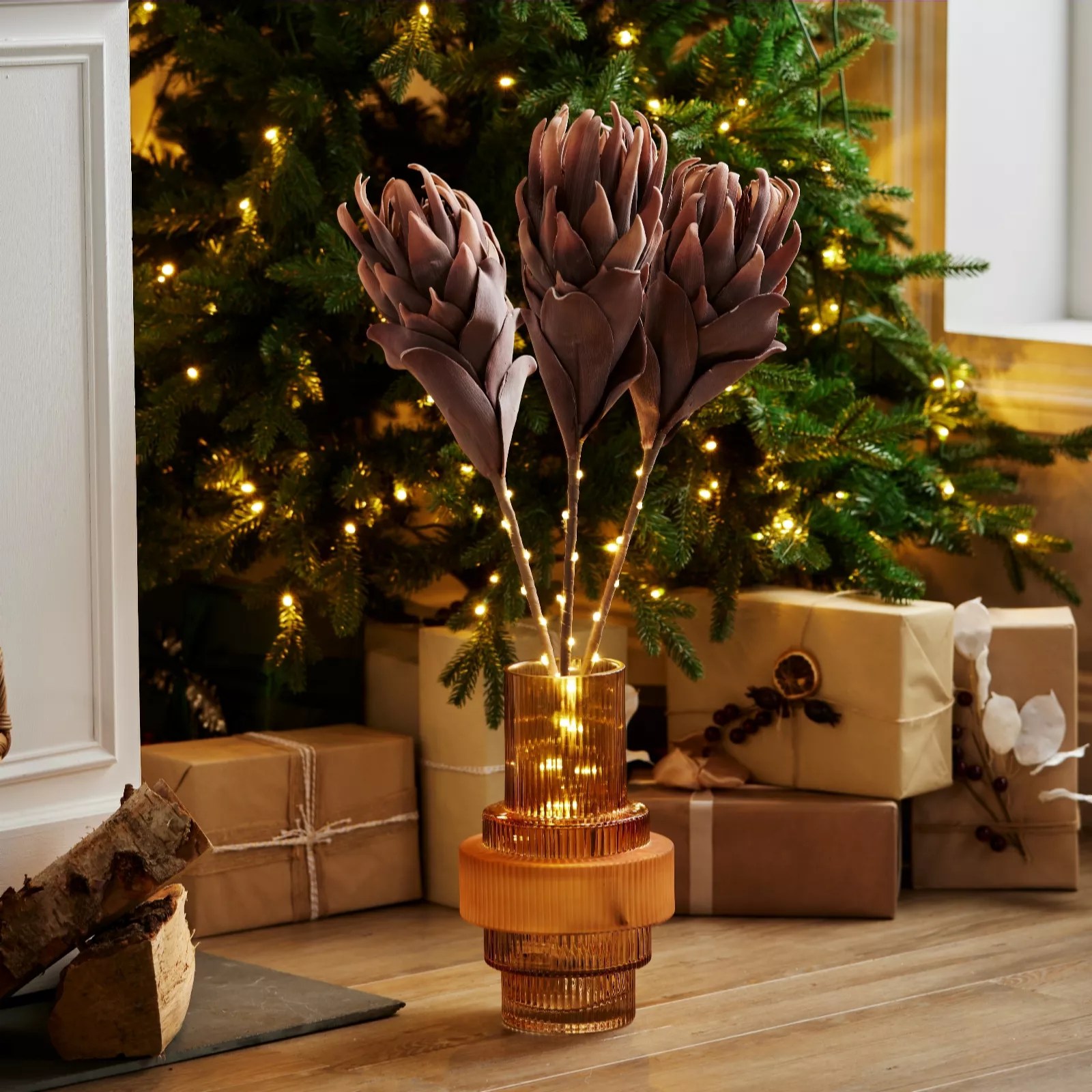 Alison Cork Set of 3 Protea PreLit Faux Floral Stems QVC UK