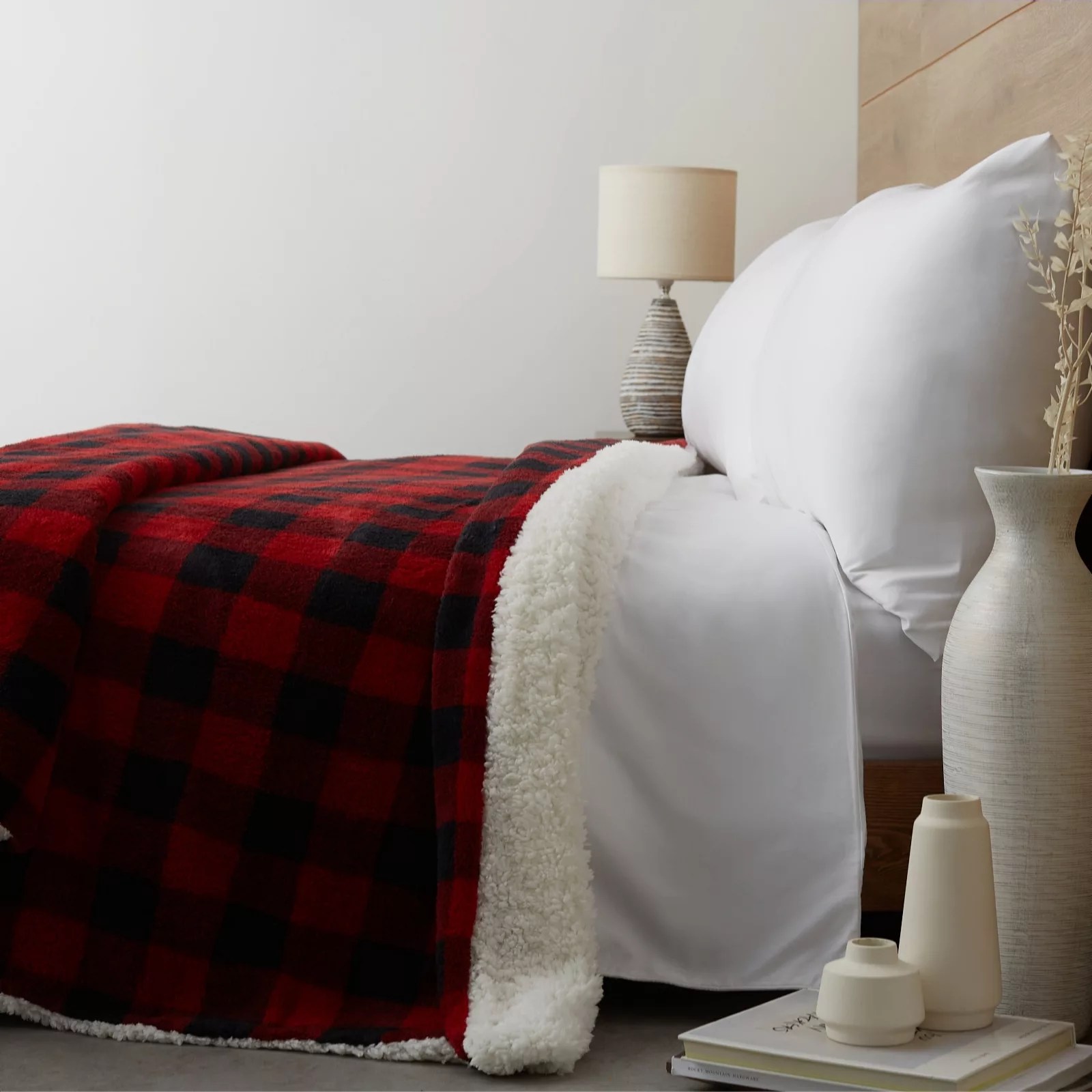 Cozee Home Buffalo Checked Sherpa Throw QVC UK