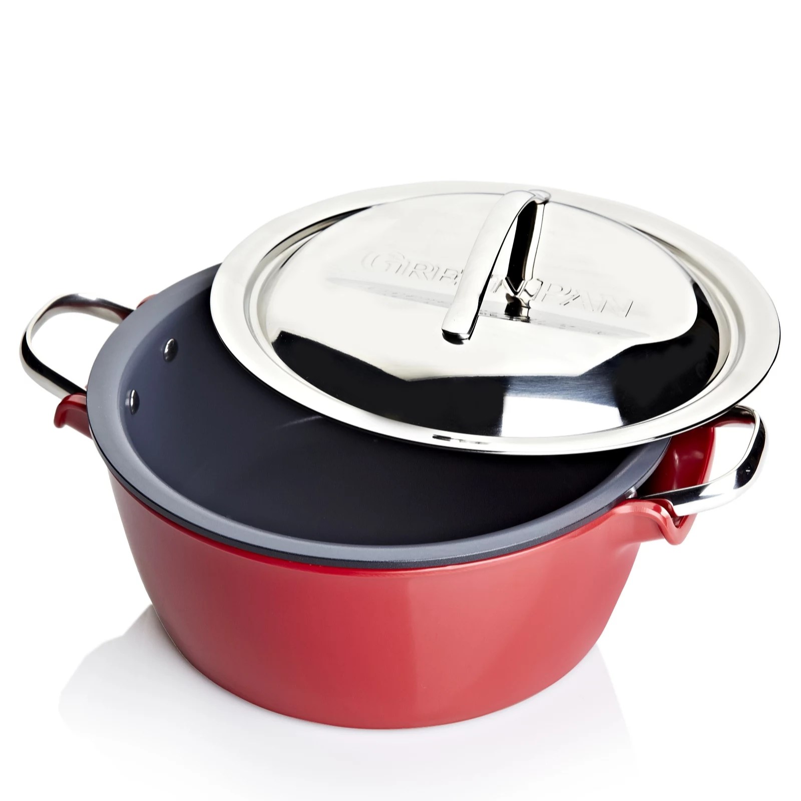 GreenPan 22cm Red Hot Pot Set with Pot, Lid, Bowl & Serving Set QVC UK