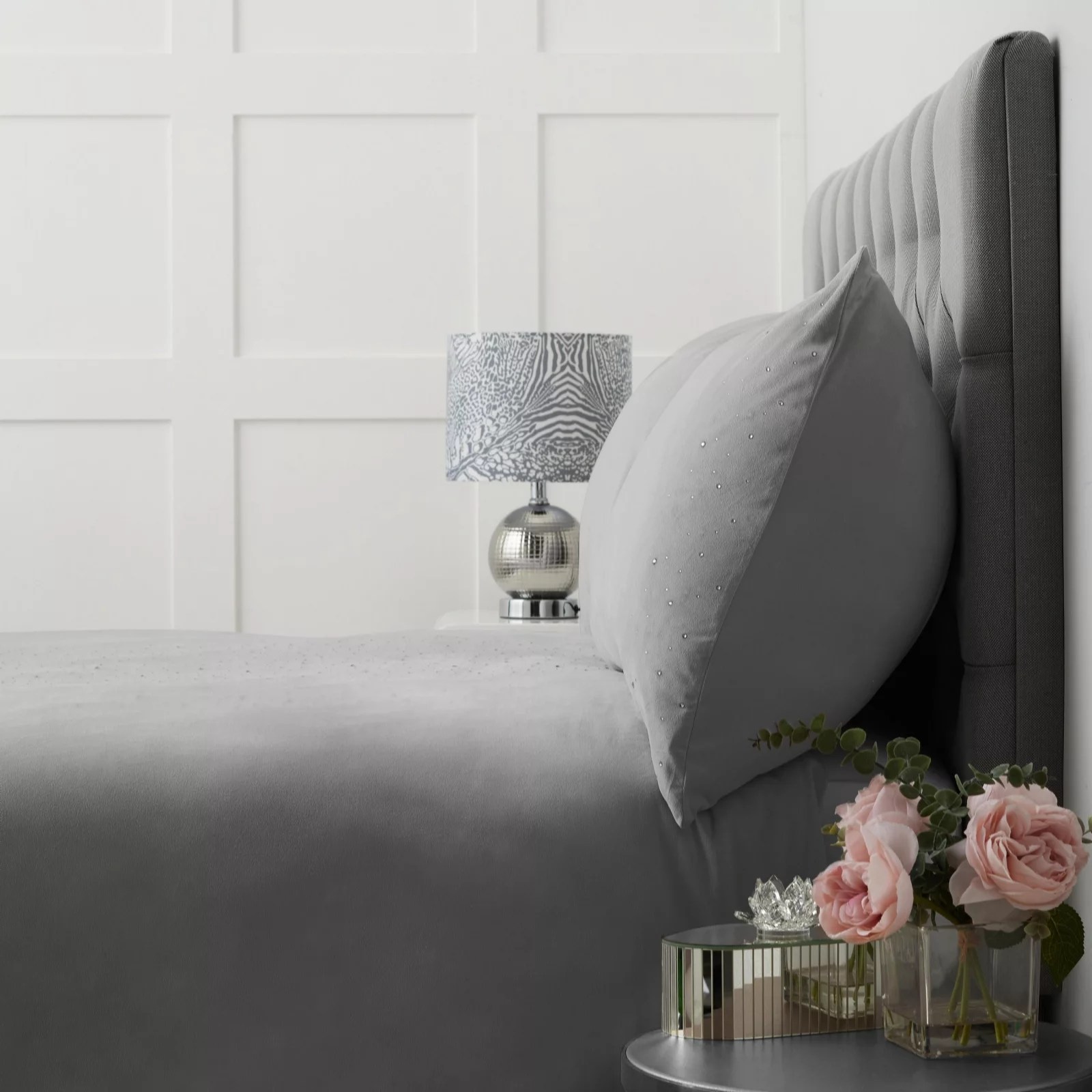 JM by Julien Macdonald Velvet Glitter Stripe Duvet Cover 3pc Set QVC UK