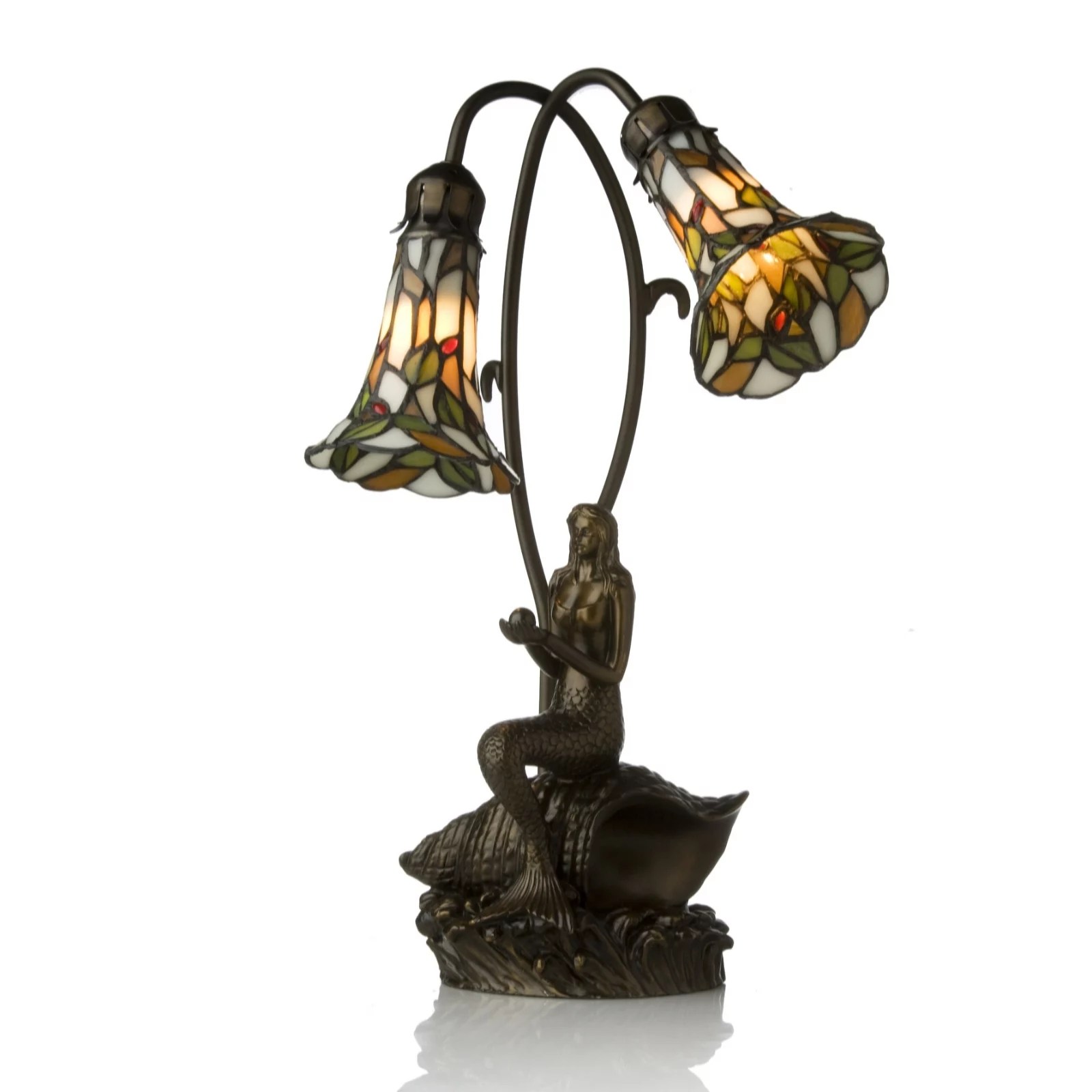 Tiffany Style Handcrafted Mermaid Double Shade Table Lamp QVC UK