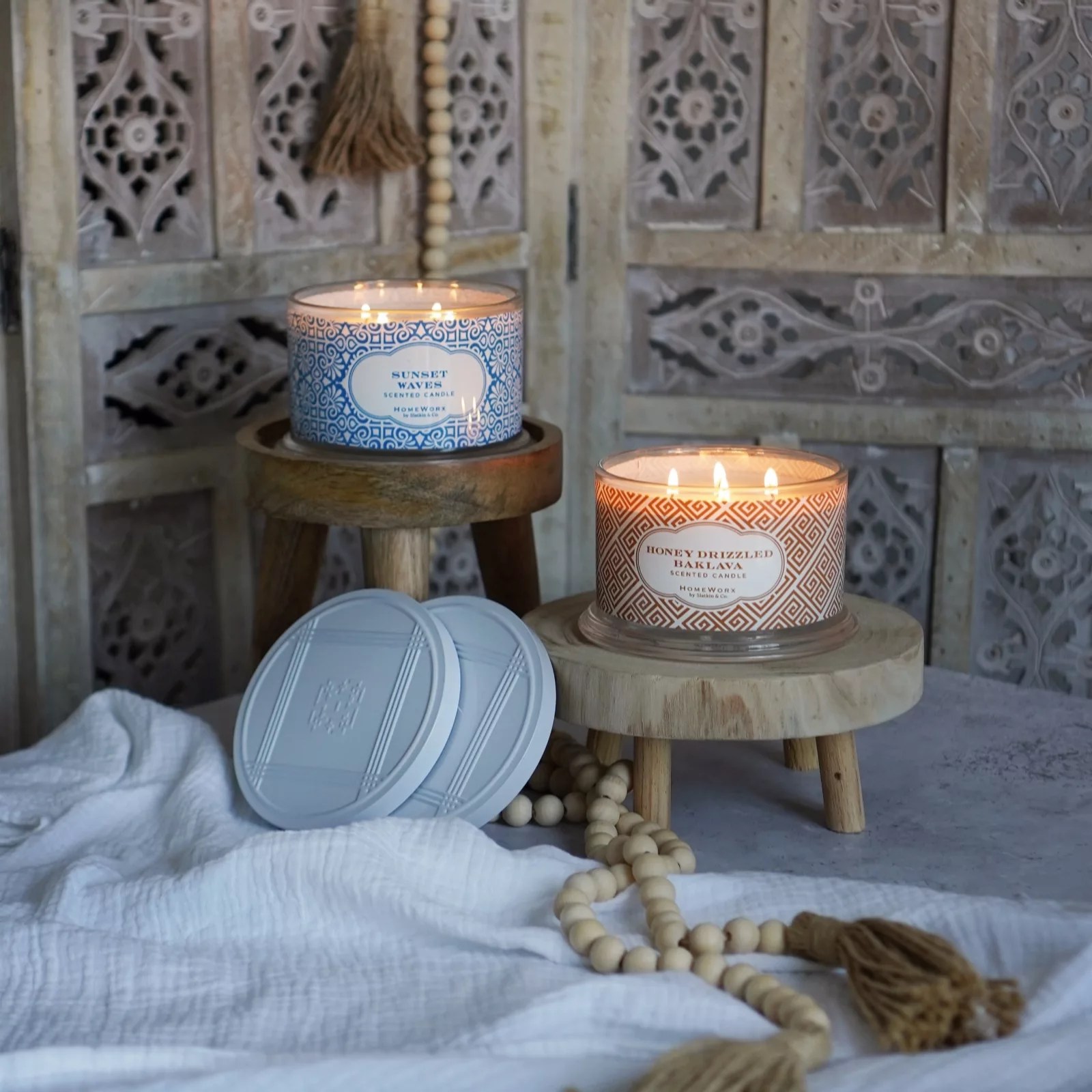 Outlet HomeWorx by Set of 2 Greece Collection Mixed Set Candles QVC UK