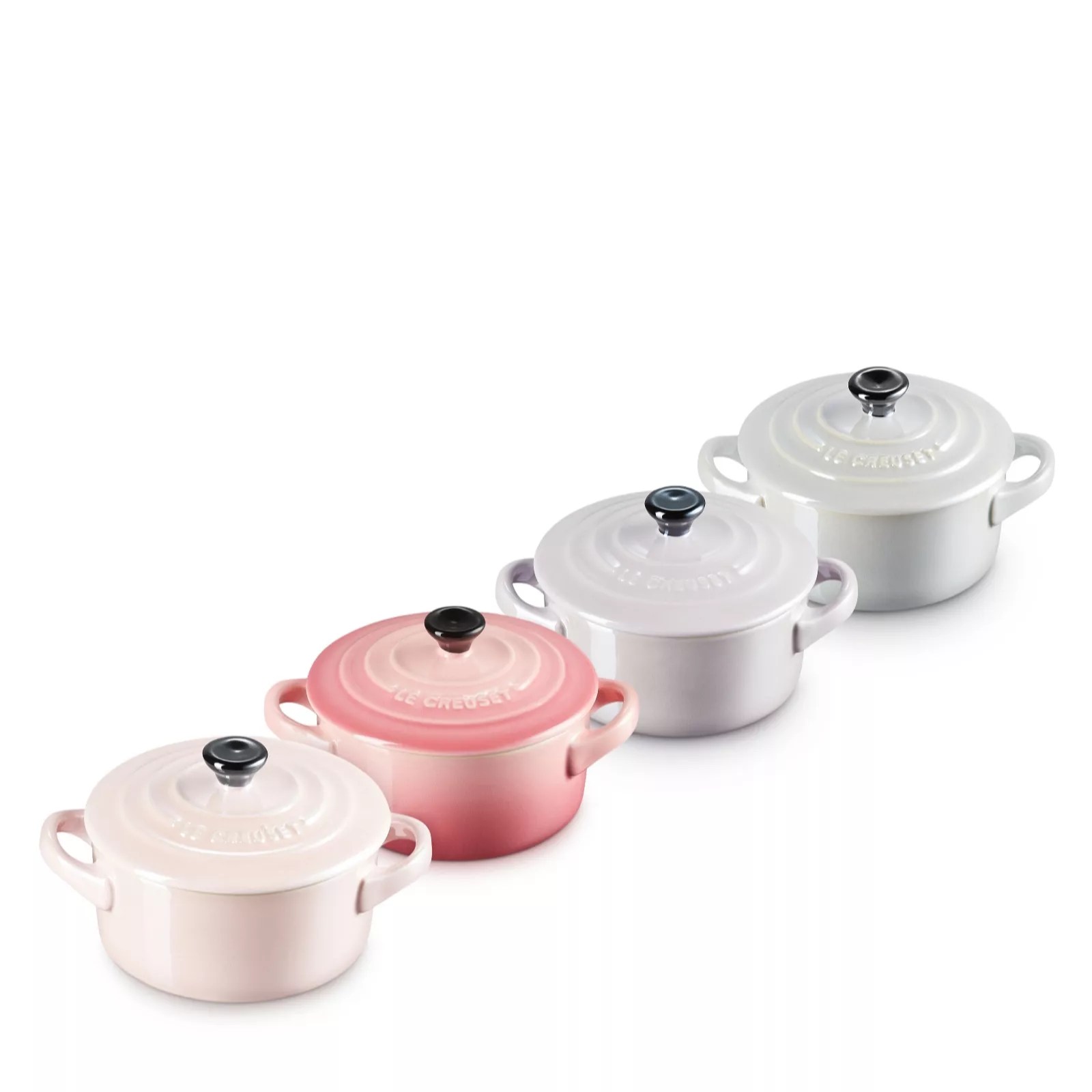 Le Creuset Set of 4 Stoneware Petite Round Casserole Cocottes QVC UK