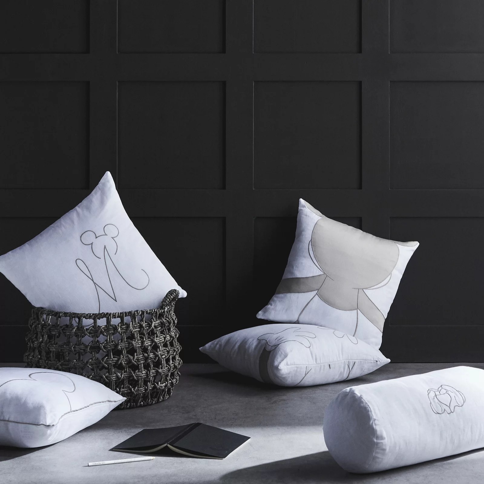 Kelly Hoppen X Mickey Mouse Embroidered Initial Linen Scatter Cushion