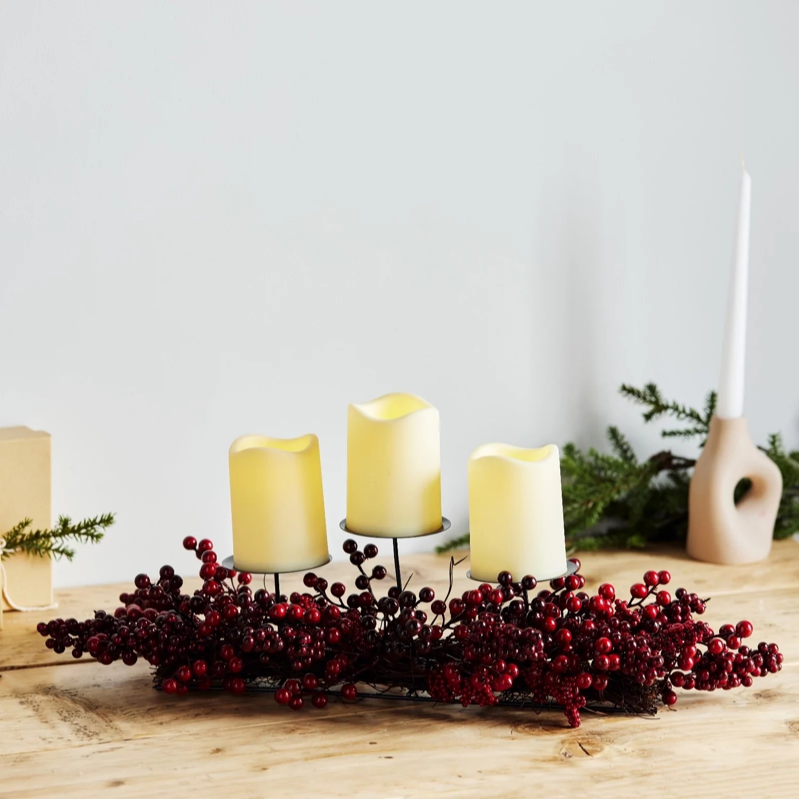 Outlet Home Reflections Mixed Berry Candle Holder with LED Candles QVC UK