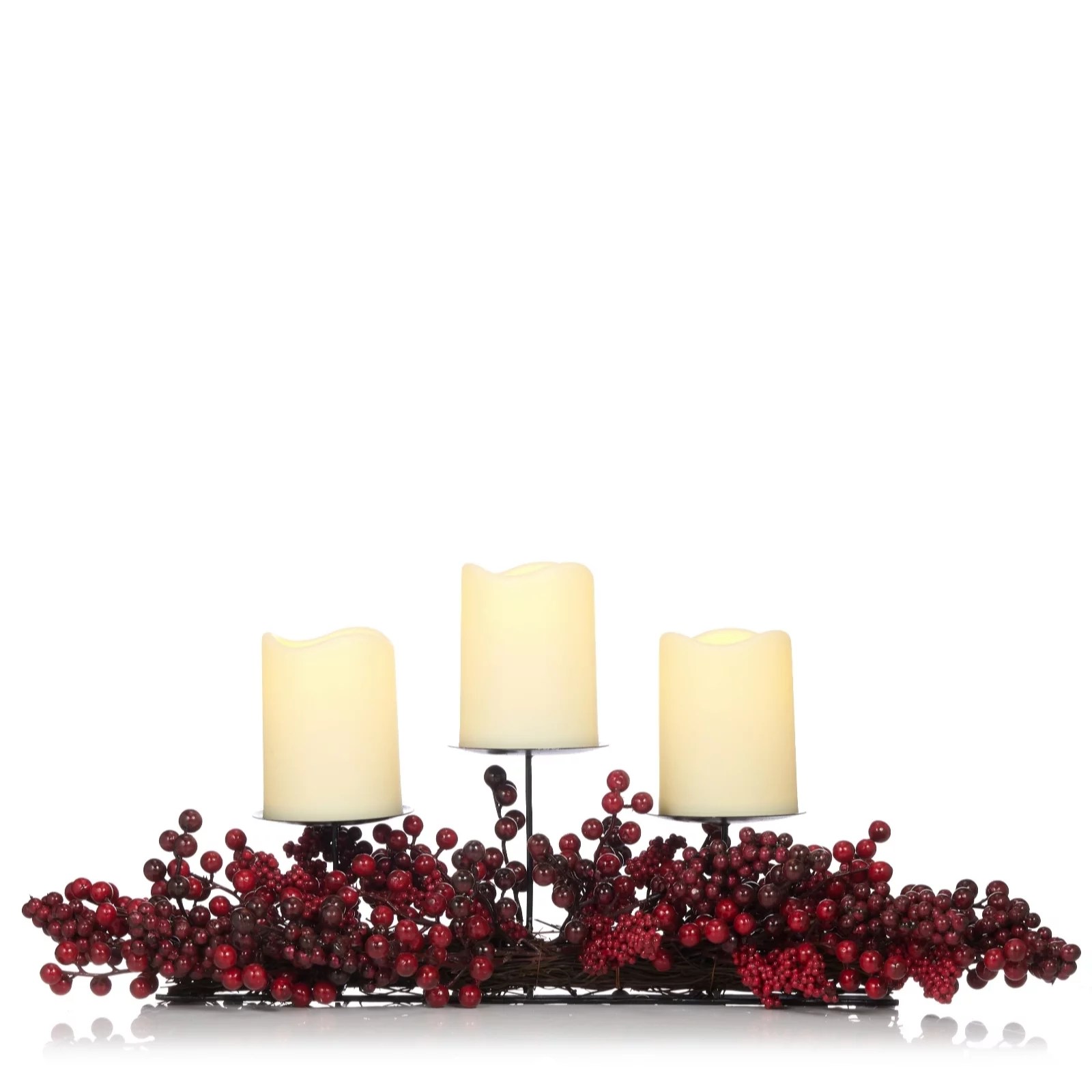 Outlet Home Reflections Mixed Berry Candle Holder with LED Candles QVC UK
