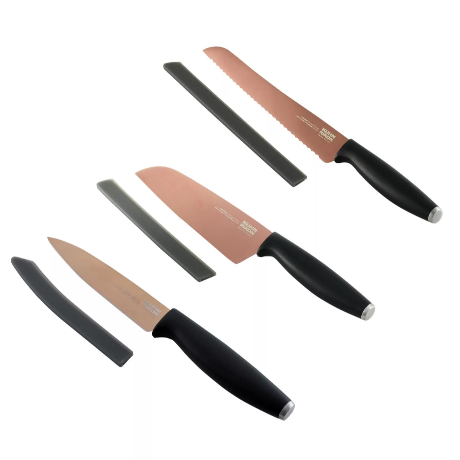 Kuhn Rikon Colori Titanium 3 Piece Rose Gold Paring, Santoku & Bread