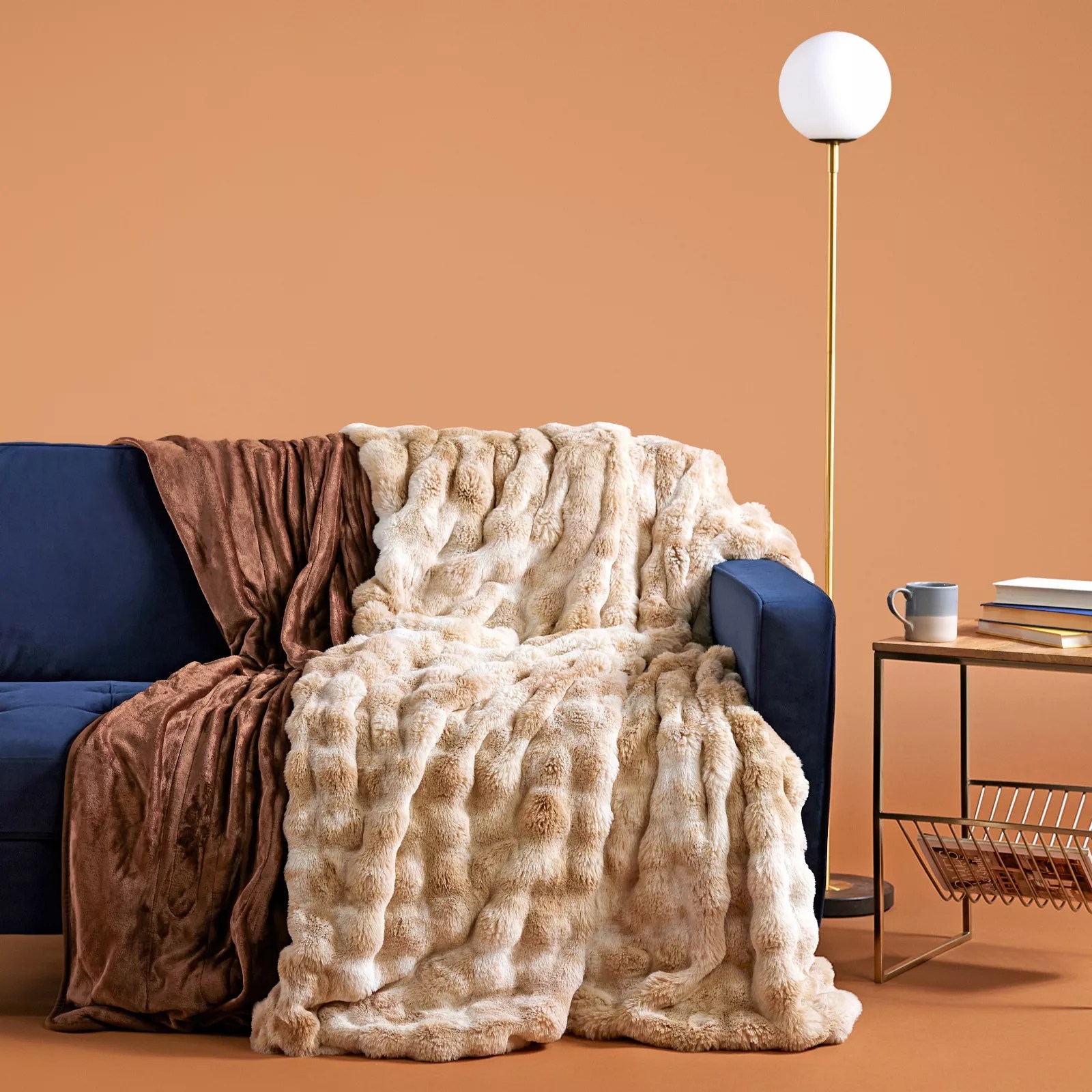 Cozee Home Textured Ombre Faux Fur Throw QVC UK