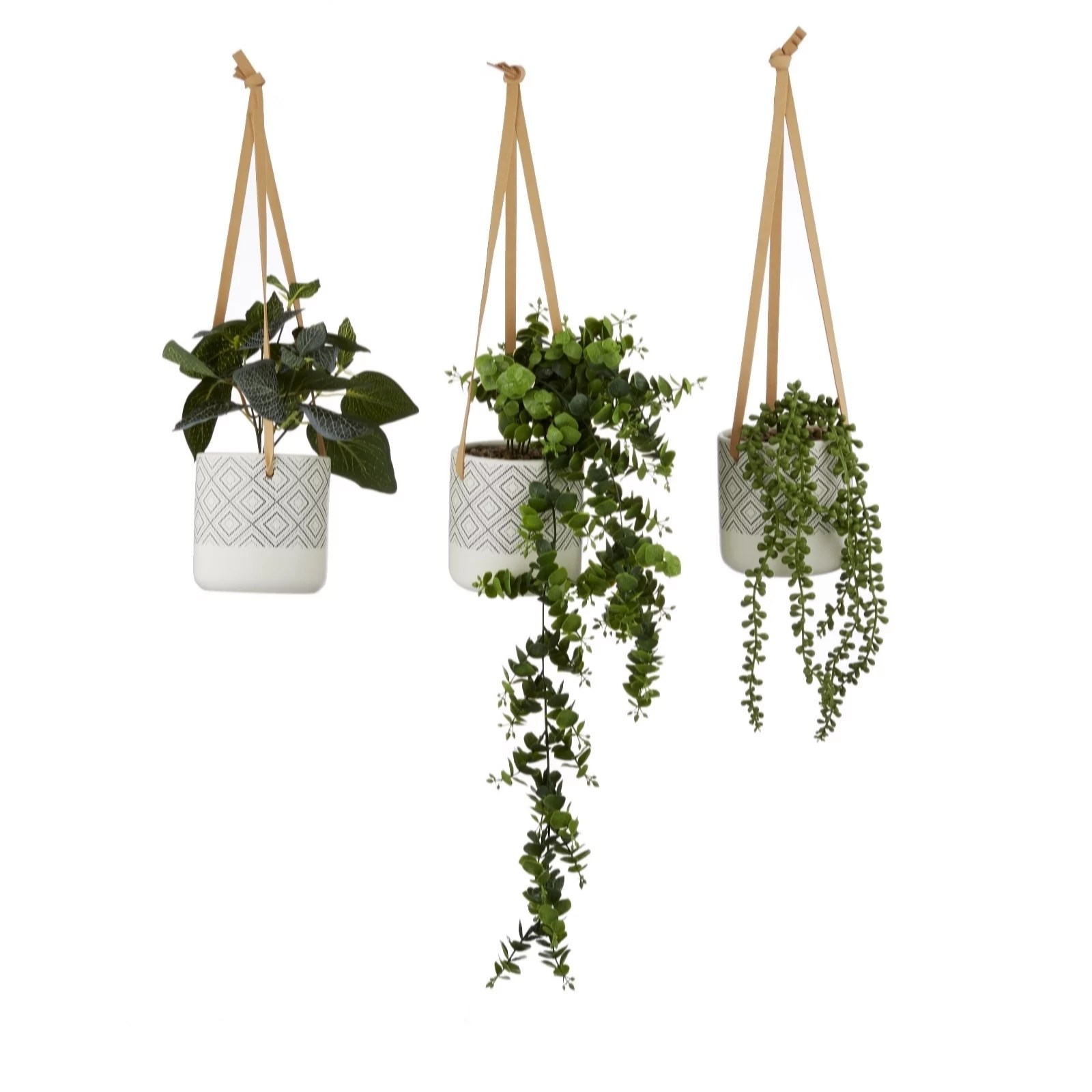 Outlet My Home Set Of 3 Hanging Faux Plants in Ceramic Pots QVC UK