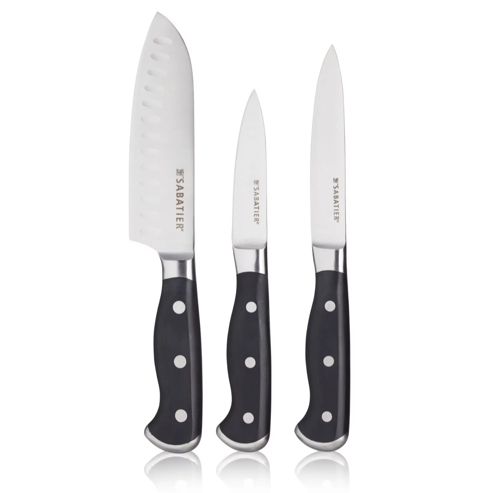 Sabatier Edgekeeper 3 Piece Essential Knife Set Self Sharpening Sheath QVC UK