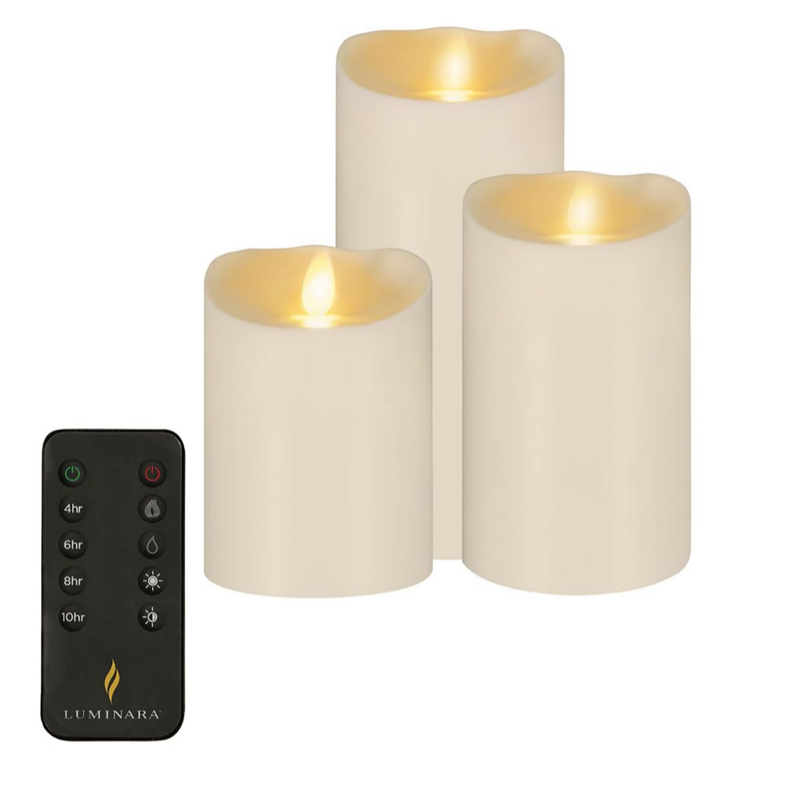 Luminara Set of 3 Assorted Outdoor Pillar Candles with Remote Control