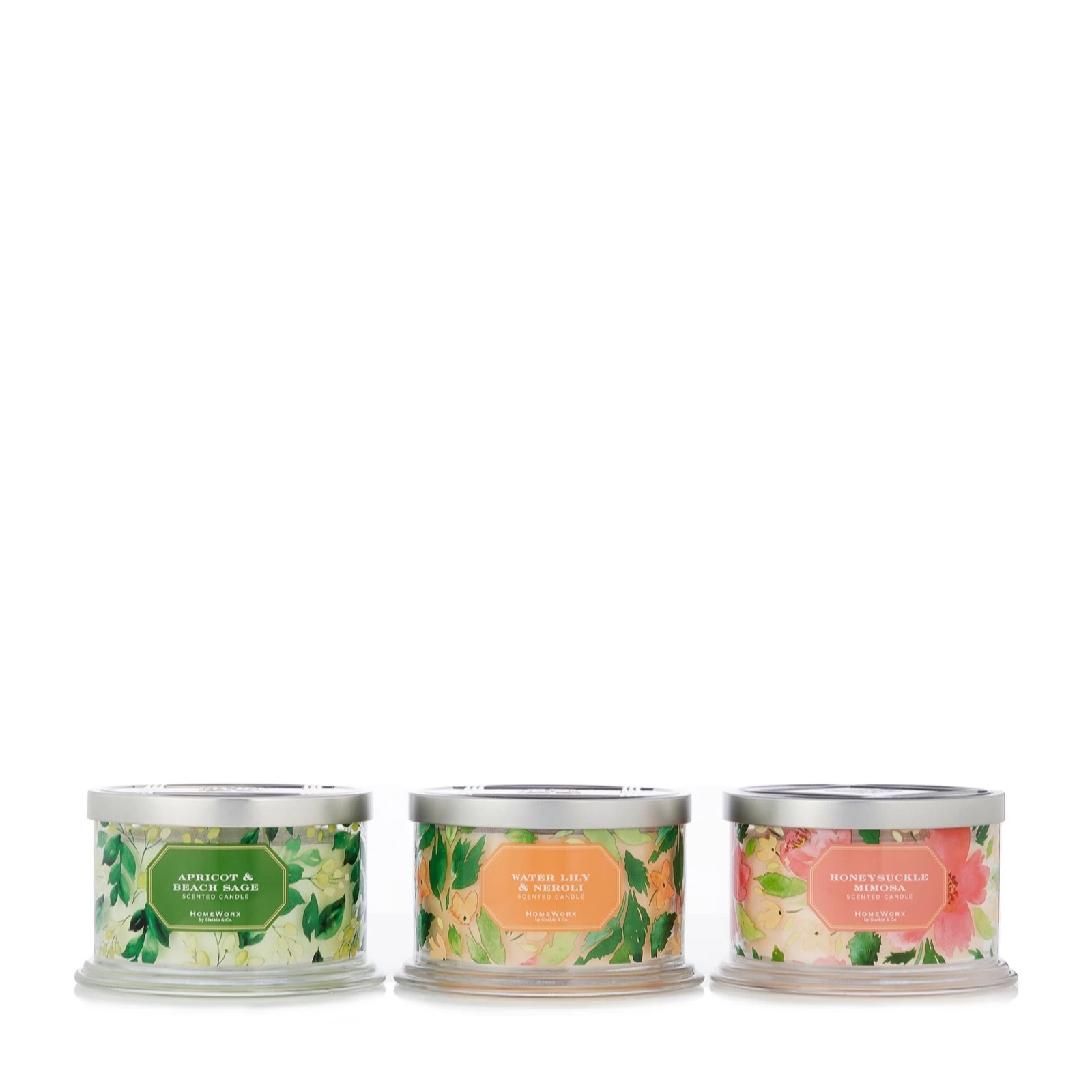 HomeWorx by Slatkin & Co. Set of 3 Floral Escape Mixed Set Candles QVC UK