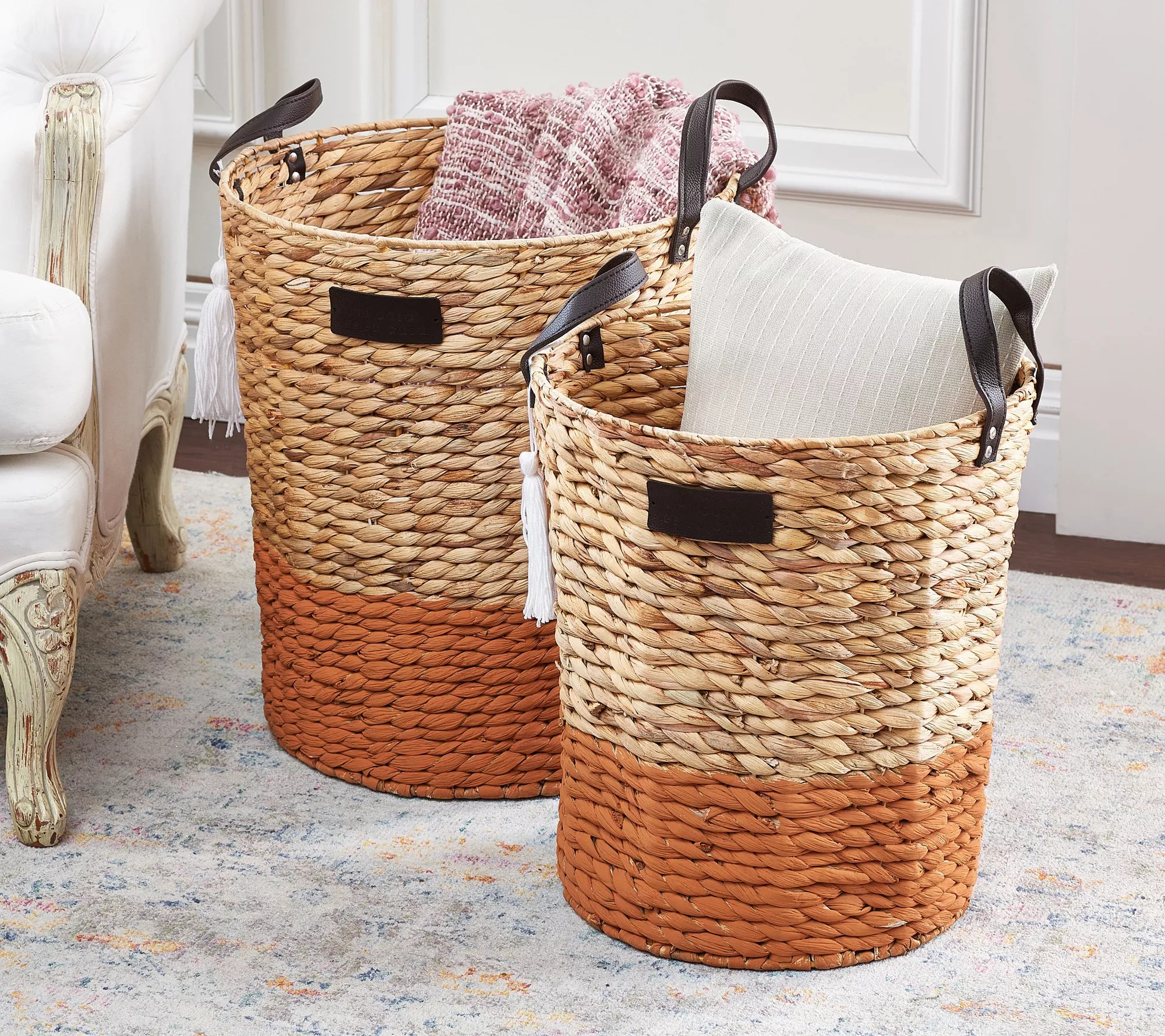 "As Is" Peace Love World S/2 Water Hyacinth Nesting Baskets