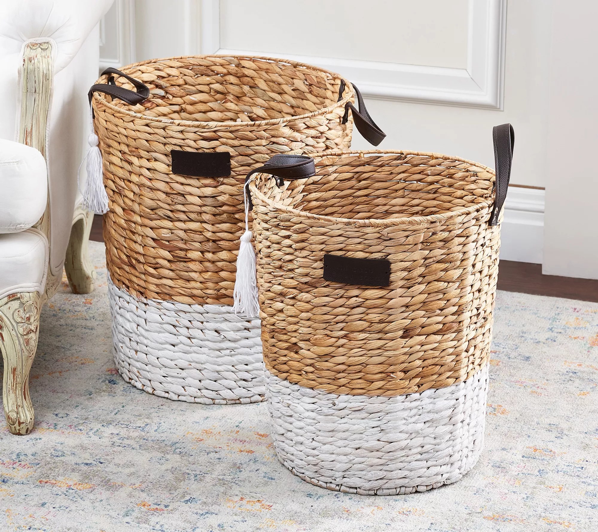 "As Is" Peace Love World S/2 Water Hyacinth Nesting Baskets