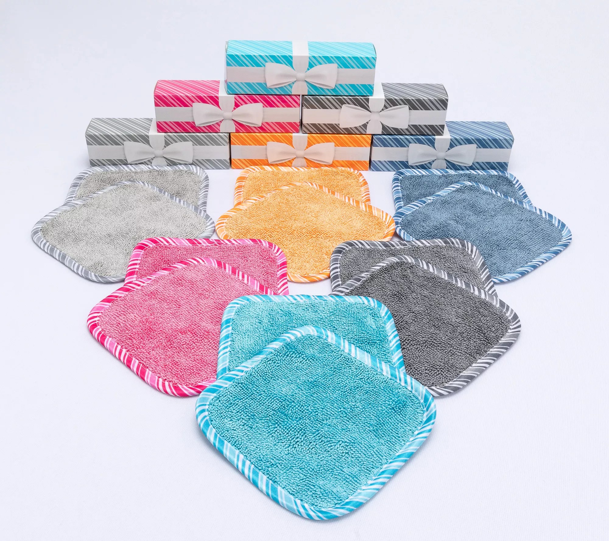CAMPANELLI 12Piece 6"x6" Bright/Neutrals Loopy Towels in (6) Gift