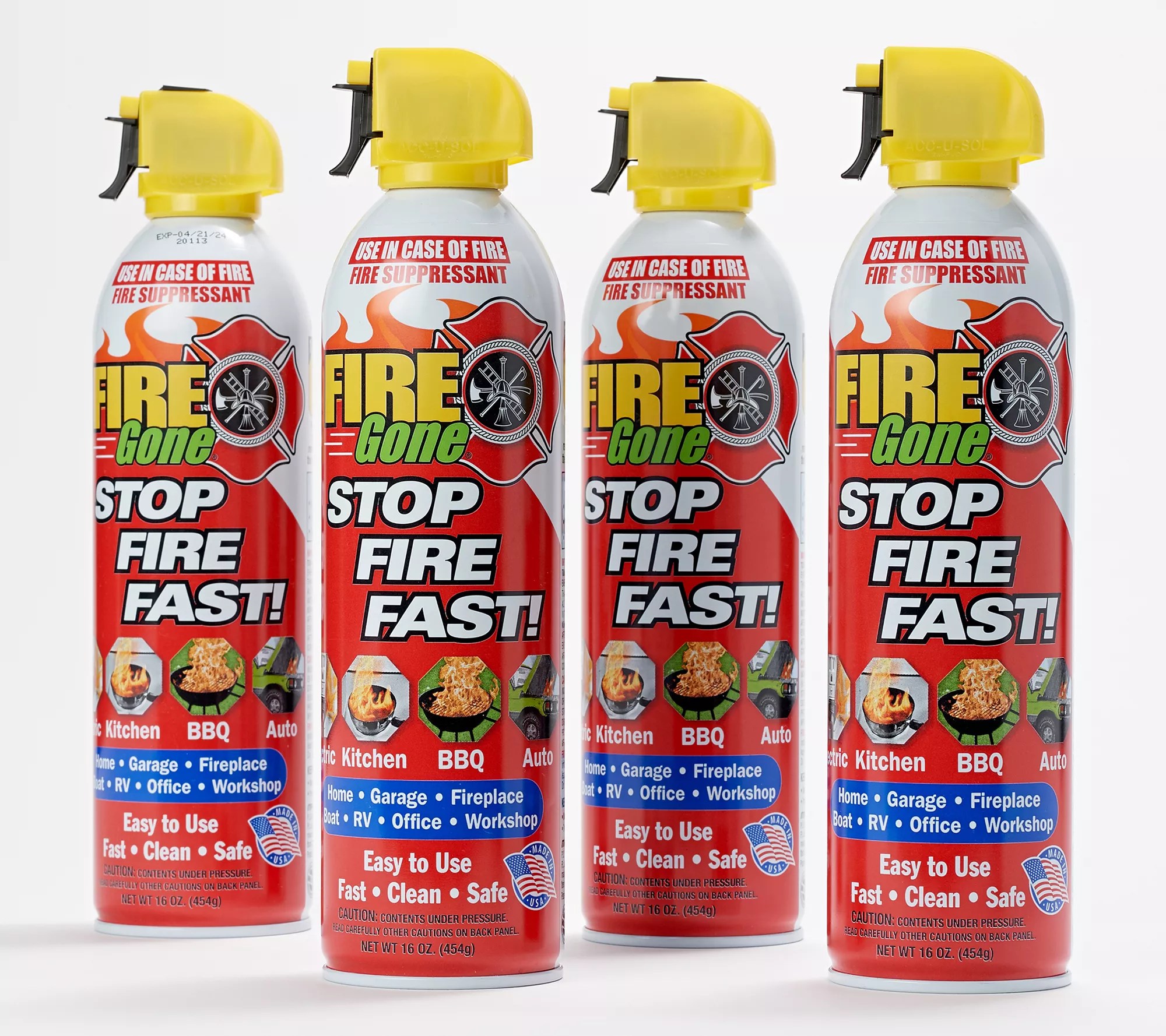 Fire Gone Set of (4) 16oz Fire Suppressant Spray Cans