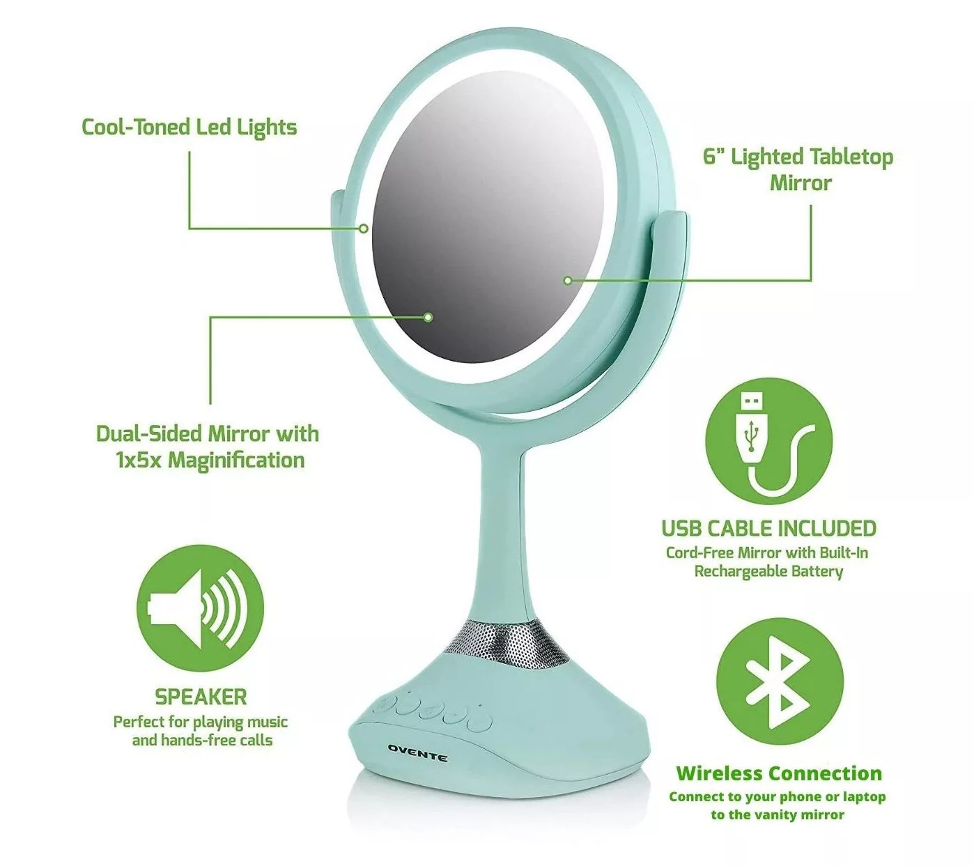 Ovente 6Inch Portable Standing Makeup Mirror 5 x Magnificatio