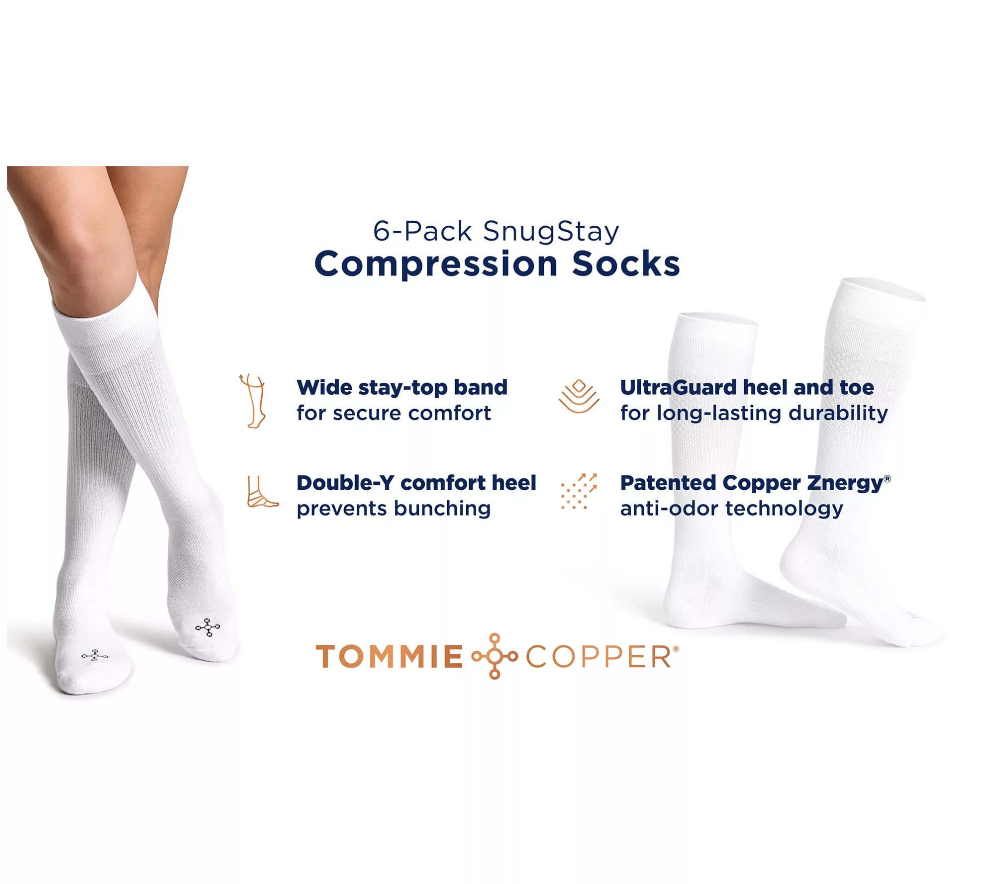 Tommie Copper SnugStay 6pk Ankle or OTC Compression Socks