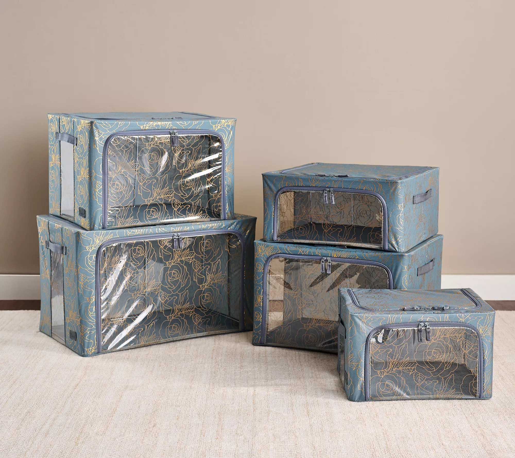 "As Is" Periea S/5 Collapsible Storage Boxes with Printed Windows