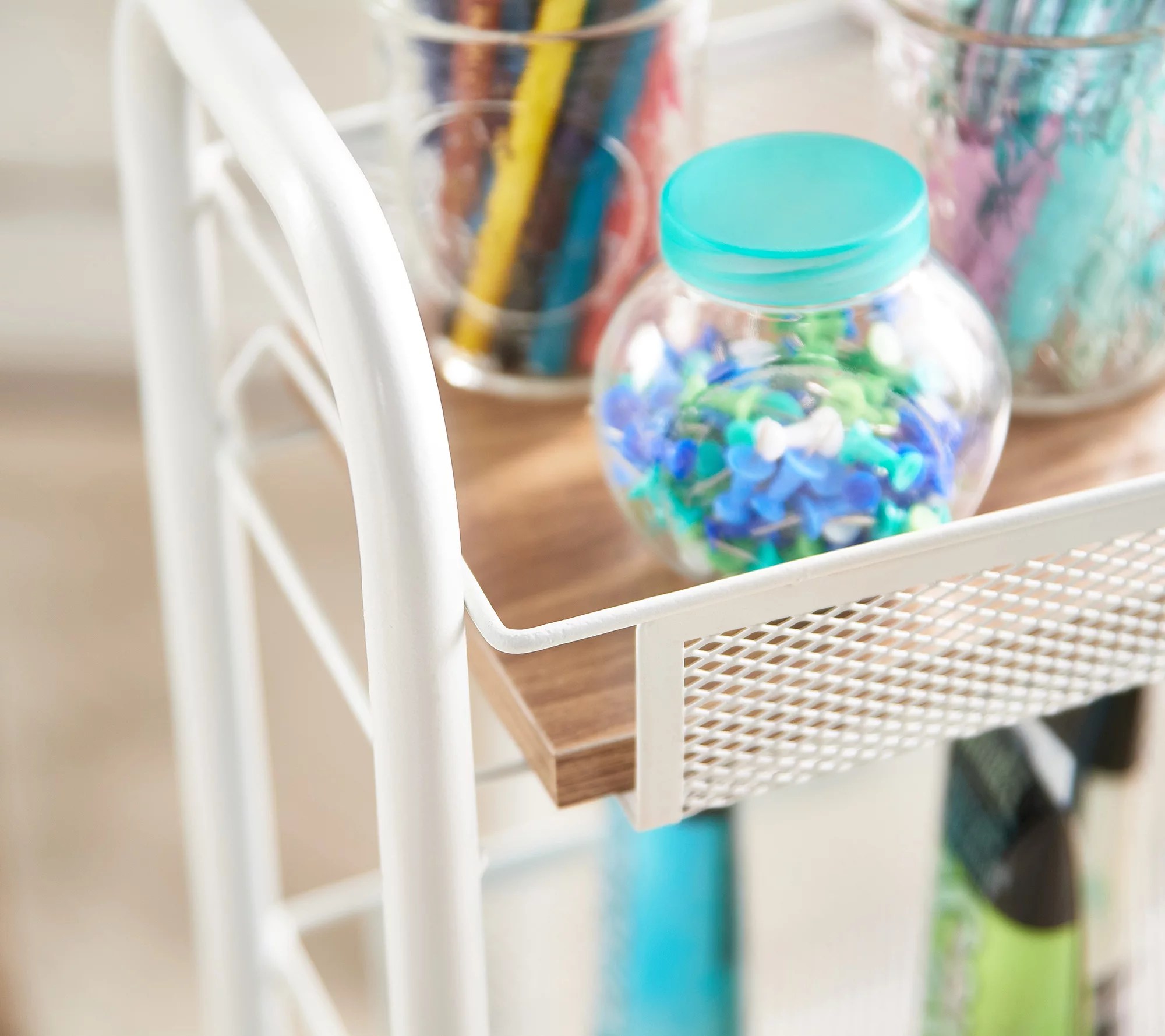 "As Is" Tidy & Co. 4Tier Slim Storage Rack with Wood Shelf & Wheels