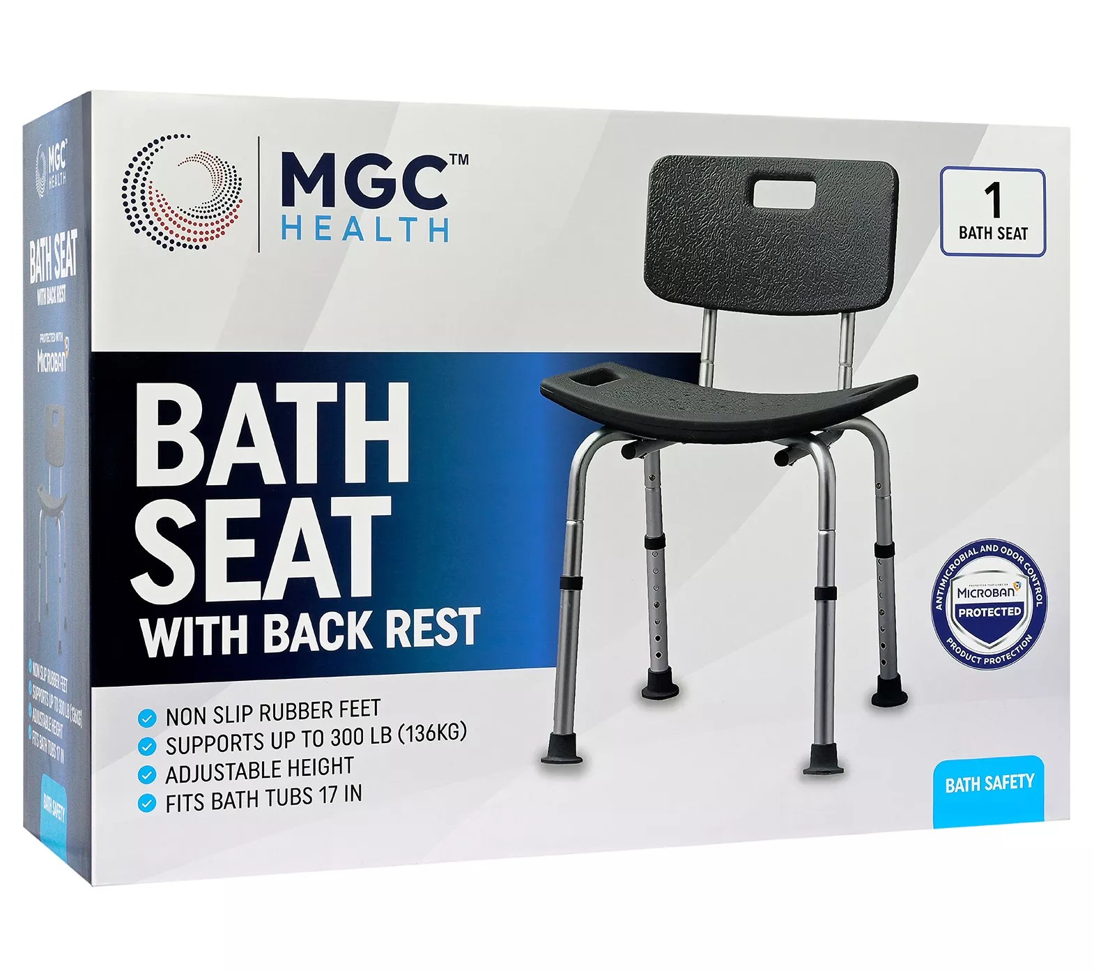 MGC HEALTH Bath Seat with Back Rest in Microban