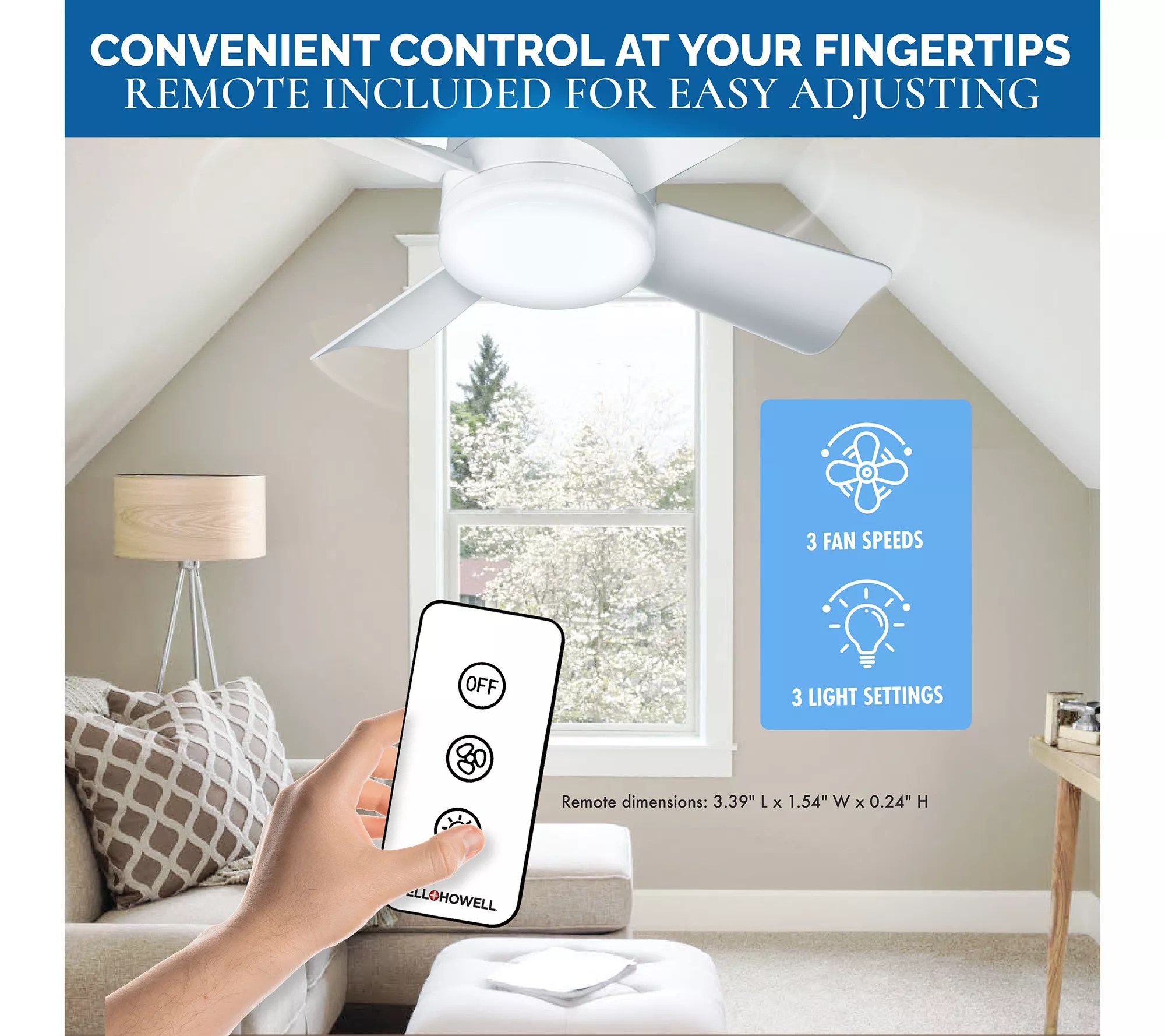 Bell & Howell 2-in-1 Socket Ceiling 3-Speed Fan & LED Light with Remote