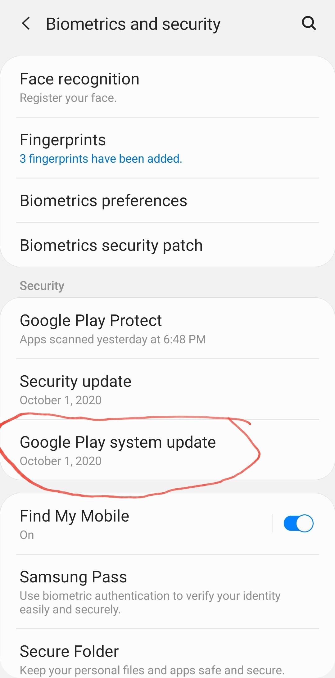 Solved Samsung galaxy A71 google play system update probl... Samsung