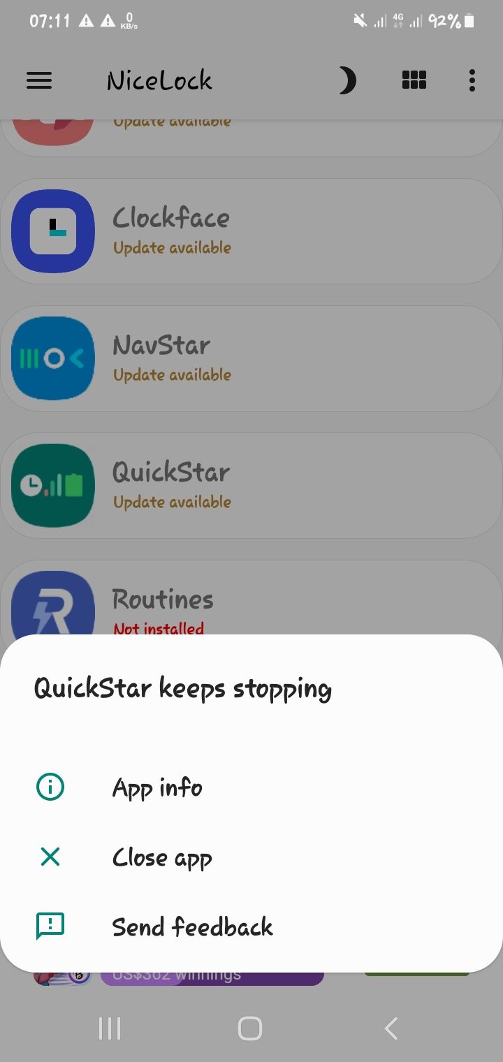 Quickstar keeping stopping Samsung Members