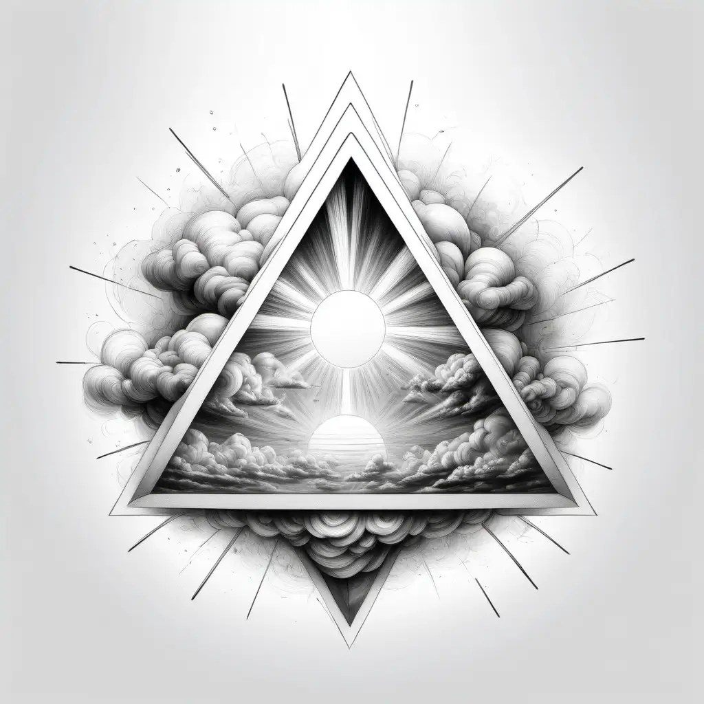 HyperReal Sketch Drawing of Air Element Triangle with Sun and Clouds