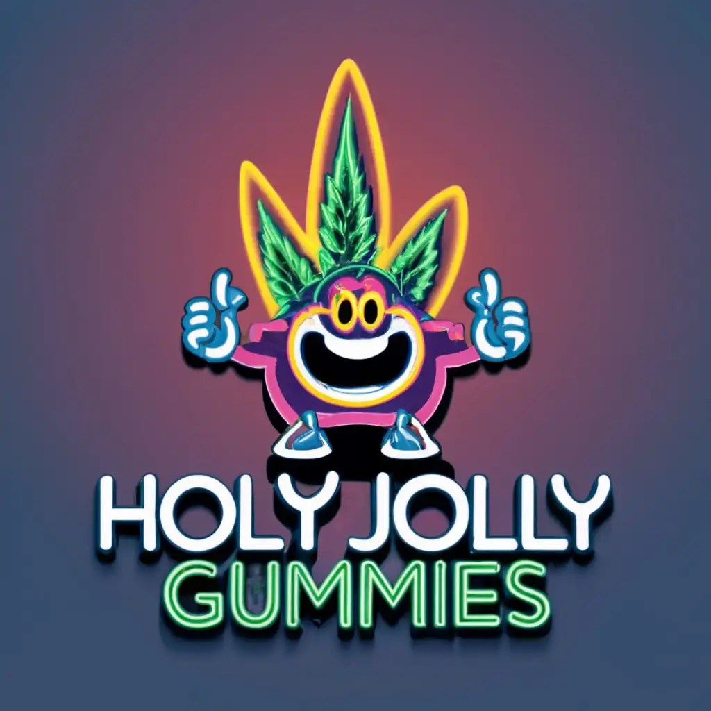 LOGO Design For Holy Jolly Gummies Inc Vibrant Neon Marijuana Leaf with