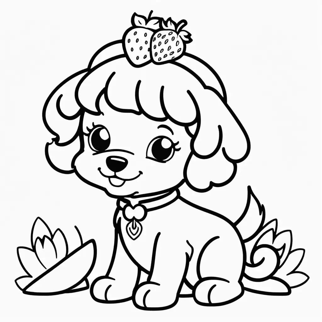 Adorable Strawberry Shortcake Dog Coloring Page for Kids MUSE AI