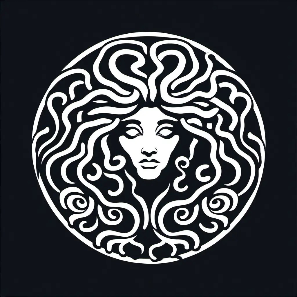 Graceful Medusa Silhouette in Striking Black and White Vector Art MUSE AI