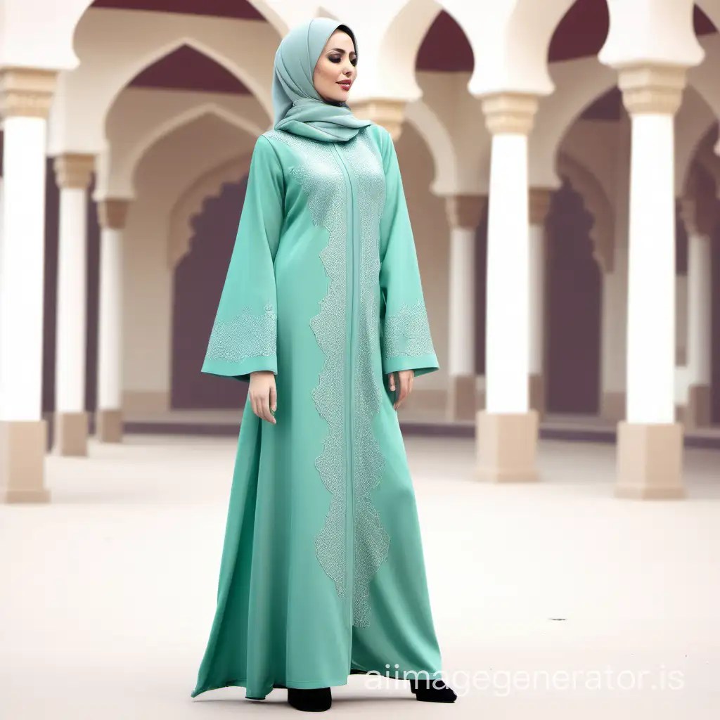 Elegant Sea Green Abaya with Cut and Sew Design and Embroidery AI