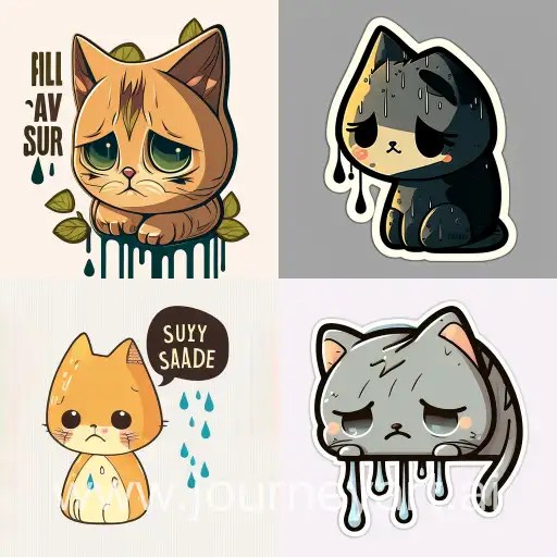 Adorable Sad Cat Sticker in High Definition Vector Art Midjourney Prompt